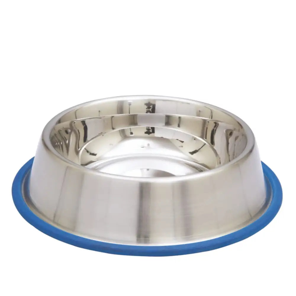 Pet Funn Stainless Steel. Anti-Skid Non-Tip Bowl | with 100% Silicone Bonded Ring | 32 Oz / 0.85 L