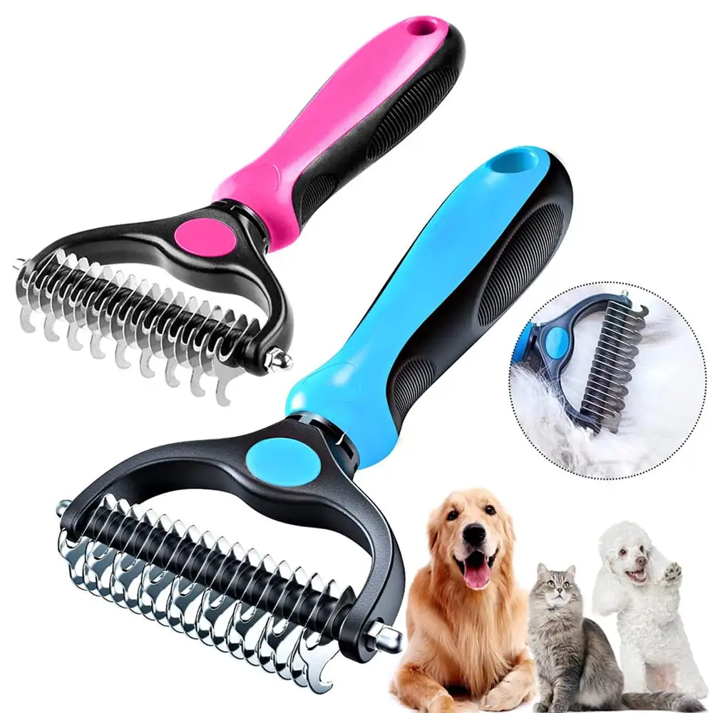 Pet Grooming Comb. Pet Dematting Rake. Saoqi Dog Comb Rake Dog Brush Dematting Comb Tool for Dogs and Cats Removes Loose Undercoat Blue