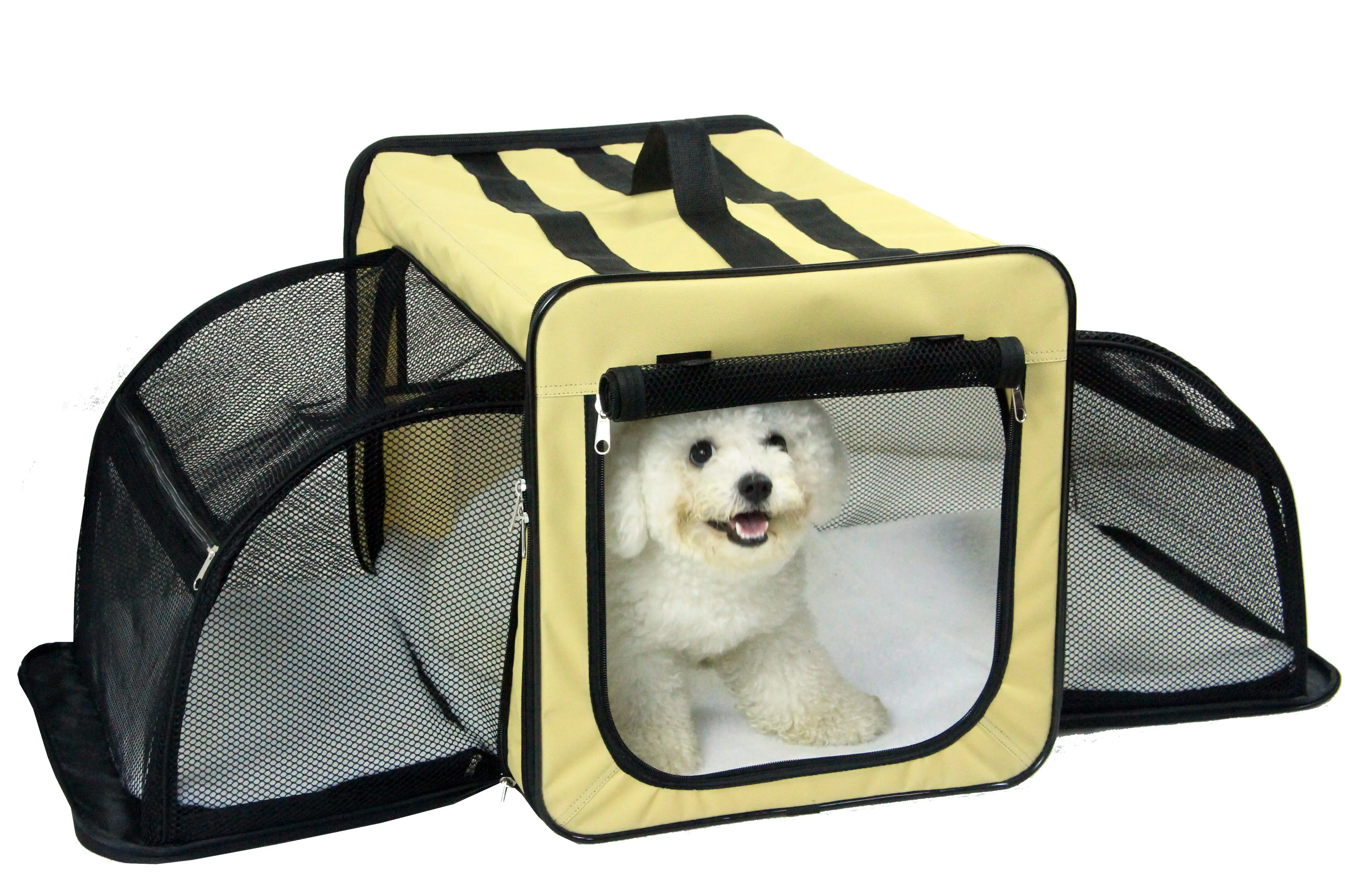 Pet Life ? 'Capacious' Dual-Sided Expandable Spacious Wire Folding Collapsible Lightweight Pet Dog Crate Carrier House