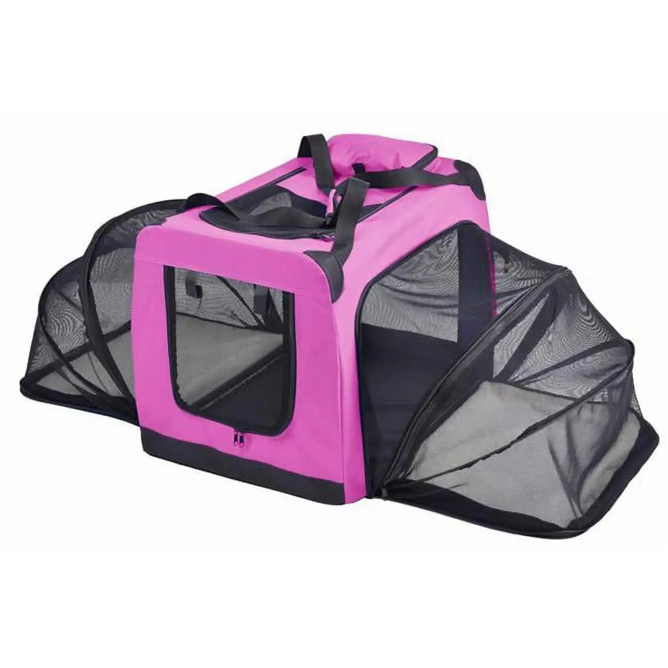 Pet Life Hounda Accordion Metal Framed Soft-Folding Collapsible Dual-Sided Expandable Pet Dog Crate. Pink - Extra Large