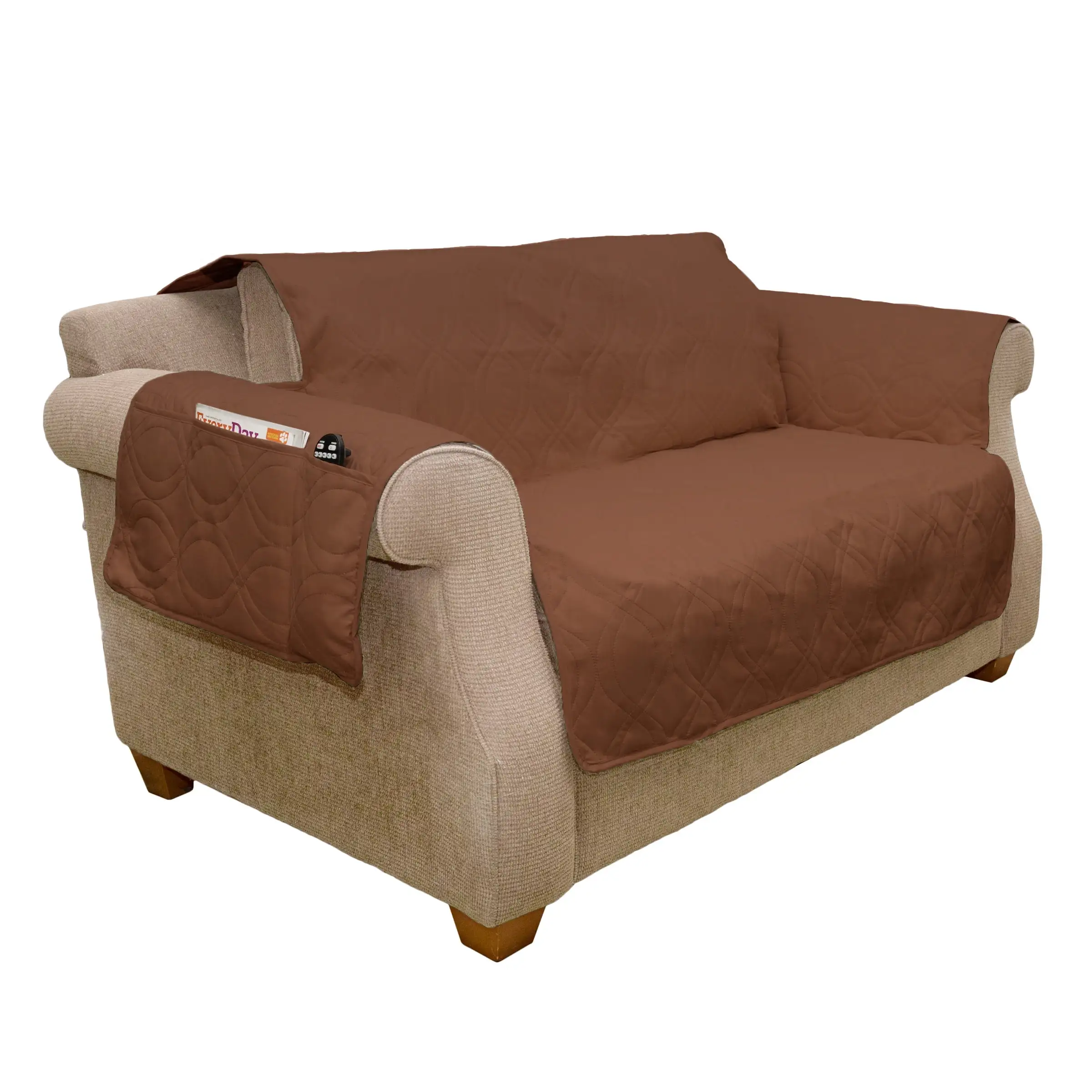 Pet Protector Furniture Covers - 100% Waterproof Couch Covers for Dogs or Cats ??2-Cushion Pet Loveseat Cover with Non-Slip Straps by PETMAKER (Brown)