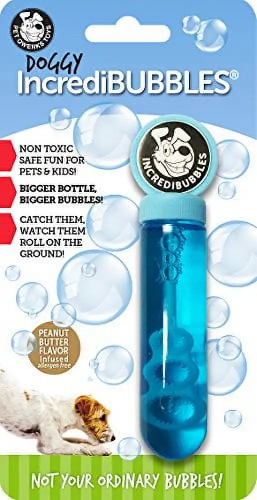 Pet Qwerks Incredibubbles Interactive Pet Toys - Long Lasting Edible Bubbles for Dogs & Cats - Peanut Butter Flavor - 38 ML