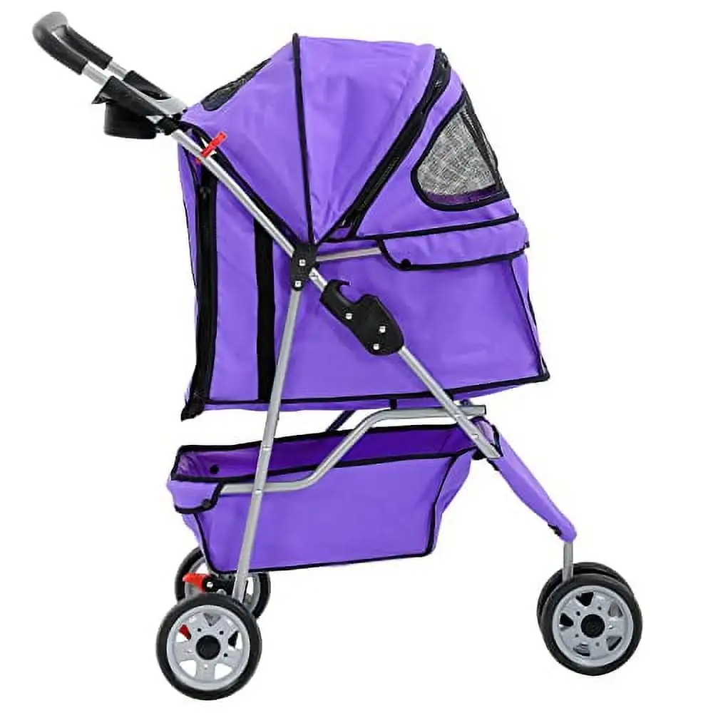 Pet Stroller Jogger Cat Dog Cage 3 Wheels Stroller Travel Folding Carrier Strolling Cart with Cup Holders and Removable Liner 35Lbs Capacity Large Doggie Stroller for Small-Medium Dogs. Cats - Purple