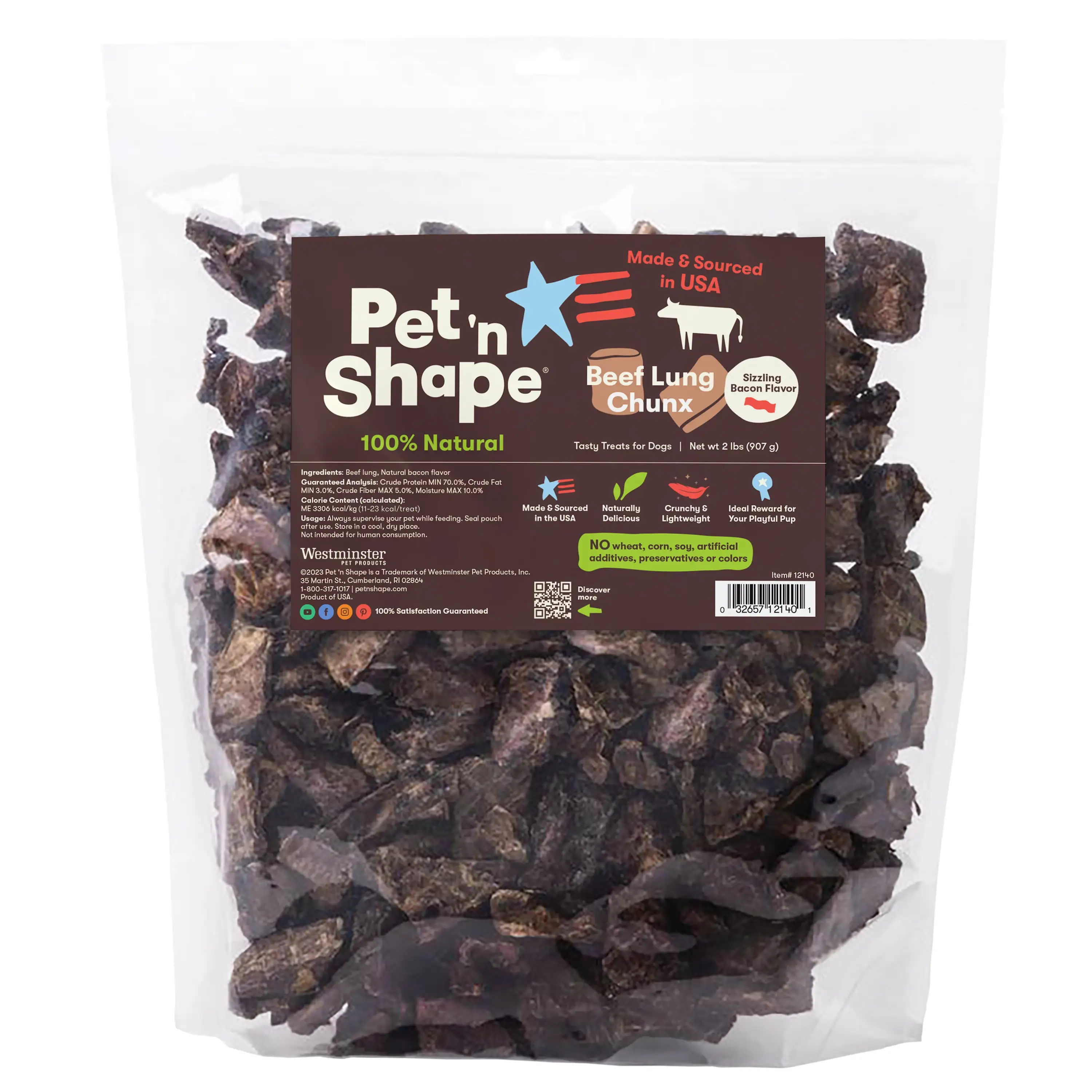 Pet 'n Shape Natural Beef Lung Chunx Dog Treats - Sizzling Bacon Flavor ?? Healthy Dog Treats