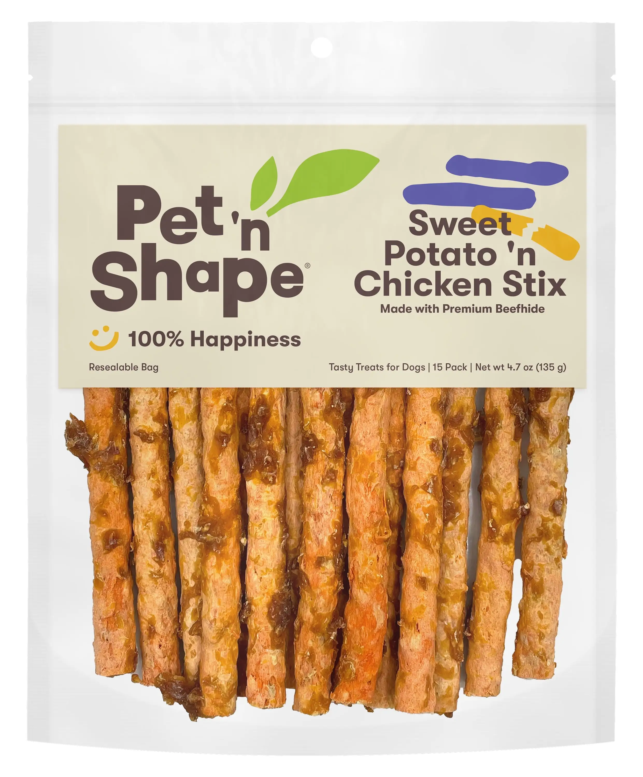 Pet 'n Shape Sweet Potato Chicken Sticks. 15 Count - Dog Chews - No Artificial Flavors. Colors. Or Preservatives - Protein Rich Alternative to Rawhide