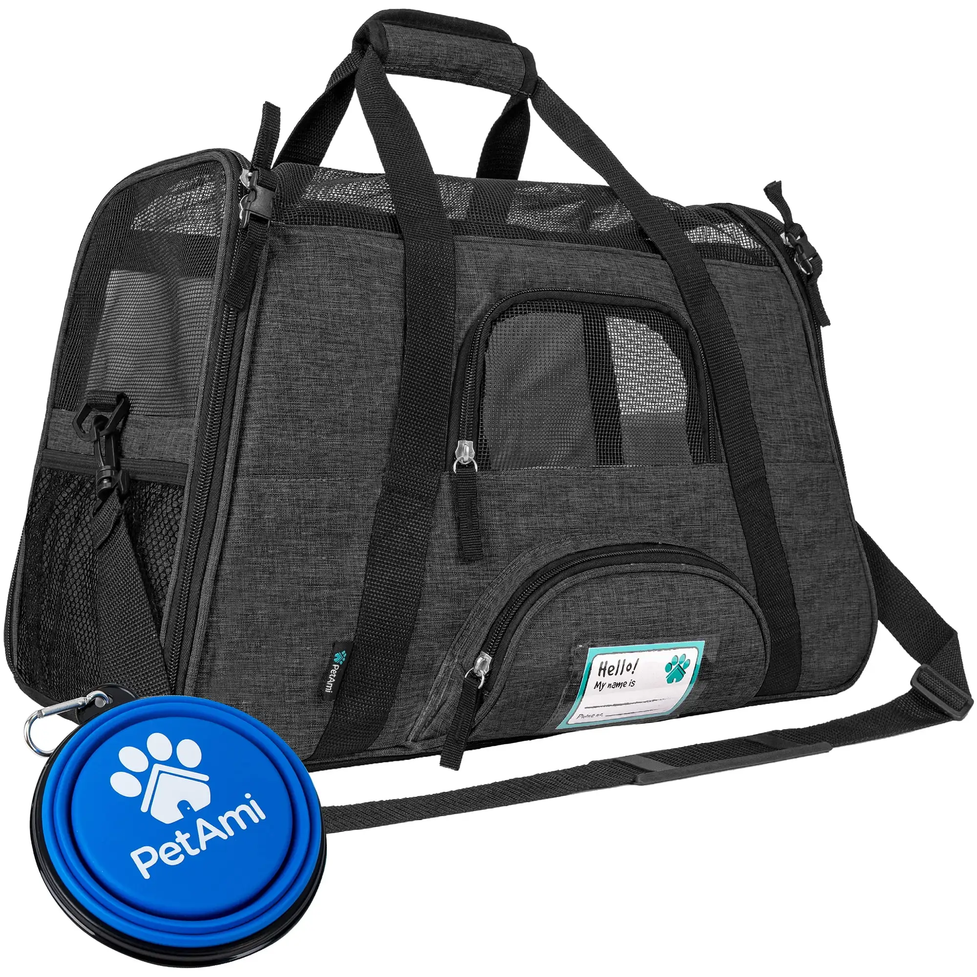 PetAmi Premium Airline Approved Soft Sided Pet Carrier. Charcoal