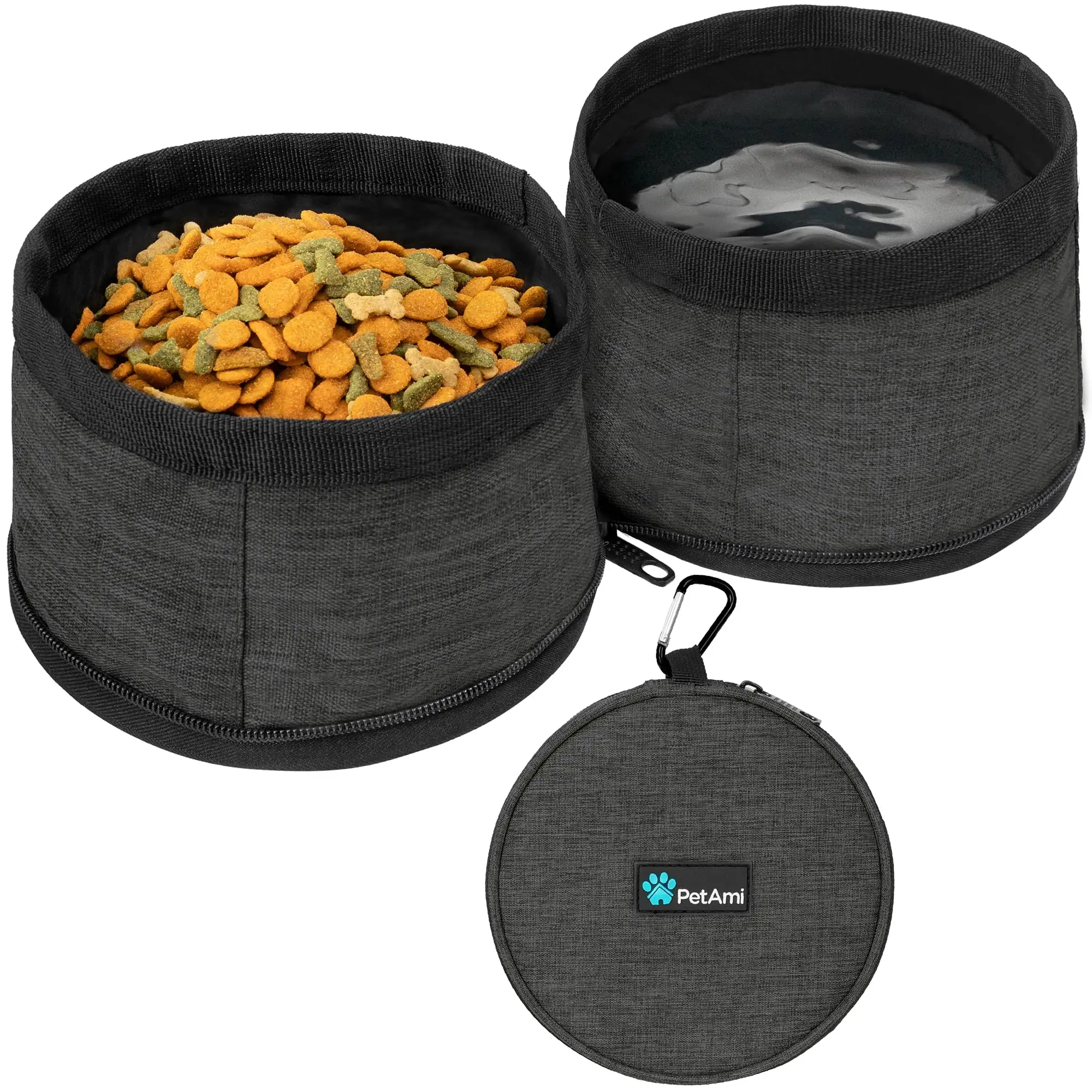 PetAmi Collapsible Dog Food and Water Bowls. 2 Travel Bowls Kit. Portable Pet Dish No Spill. Foldable Lightweight BPA Free Leakproof. Camping Hunting Hiking Walking Outdoor Gear Accessories. Dark Gray