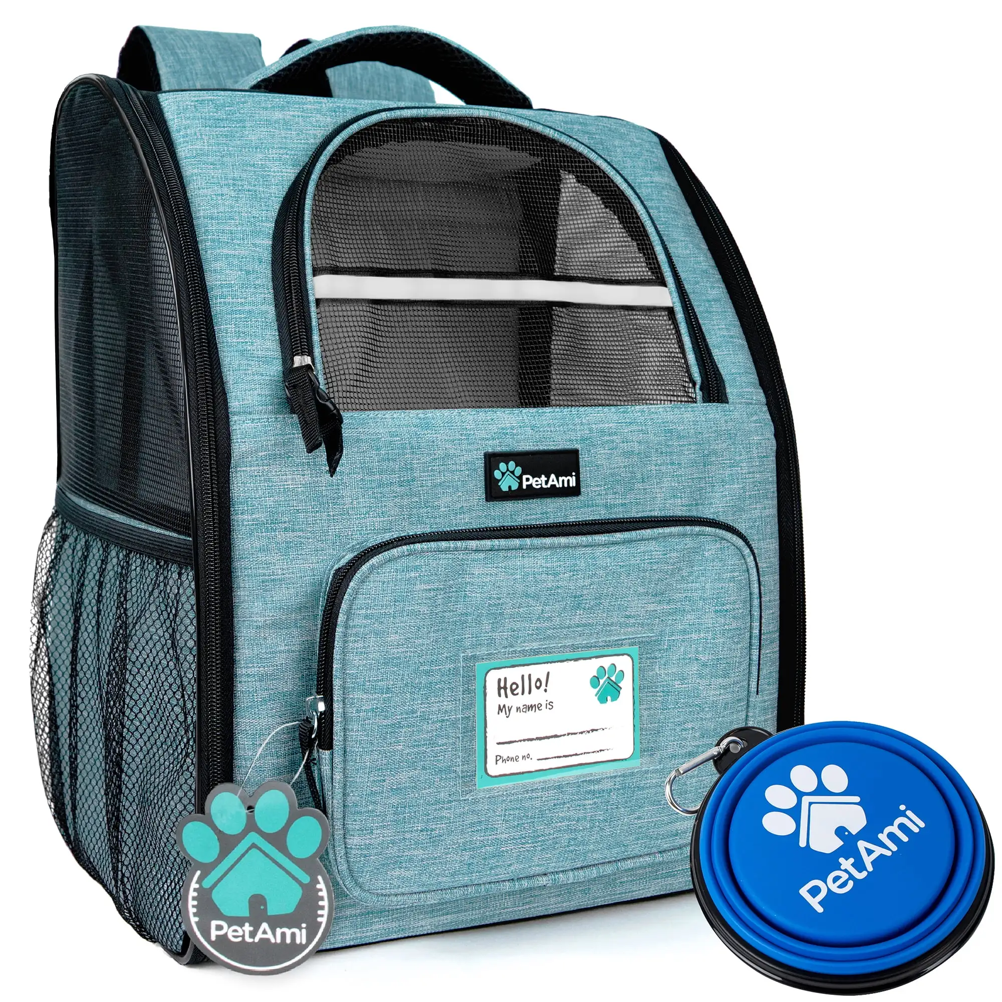 PetAmi Deluxe Pet Carrier Backpack for Small Cats and Dogs. Puppies | Reinforced Frame. Ventilated Design. Two-Sided Entry. Safety Cushion Back Support | For Travel. Hiking. Outdoor Use (Sea Blue)