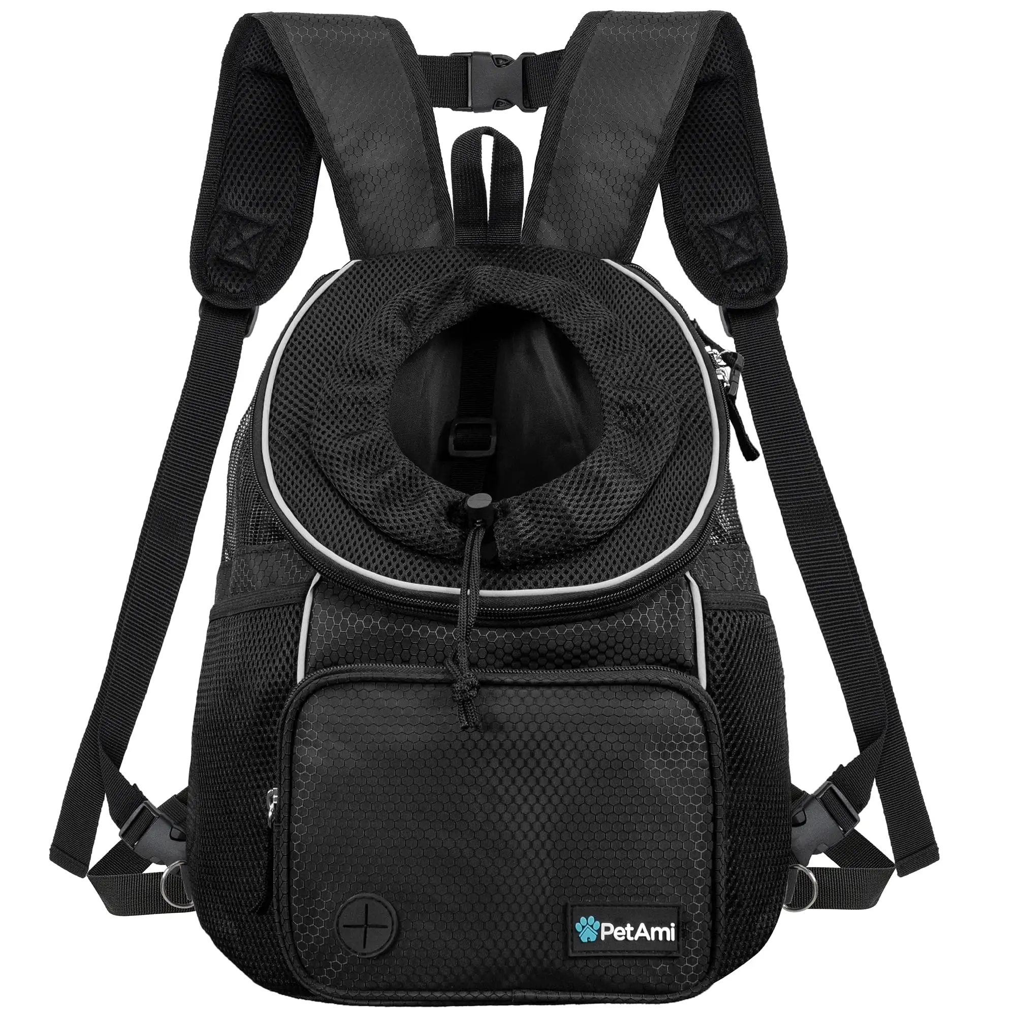 PetAmi Dog Front Carrier Backpack. Adjustable Dog Pet Cat Chest Carrier Backpack. Ventilated Dog Carrier for Hiking Camping Travel. Small Medium Dog Puppy Large Cat Carrying Bag. Max 15 lbs. Black