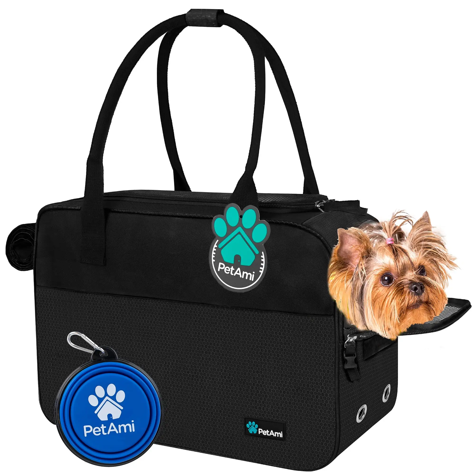 PetAmi Dog Purse Carrier for Small Dogs. Airline Approved Soft Sided Pet Carrier with Pockets. Ventilated Dog Carrying Bag Puppy Cat. Dog Travel Supplies Accessories Carry Tote Bag. Sherpa Bed. Black