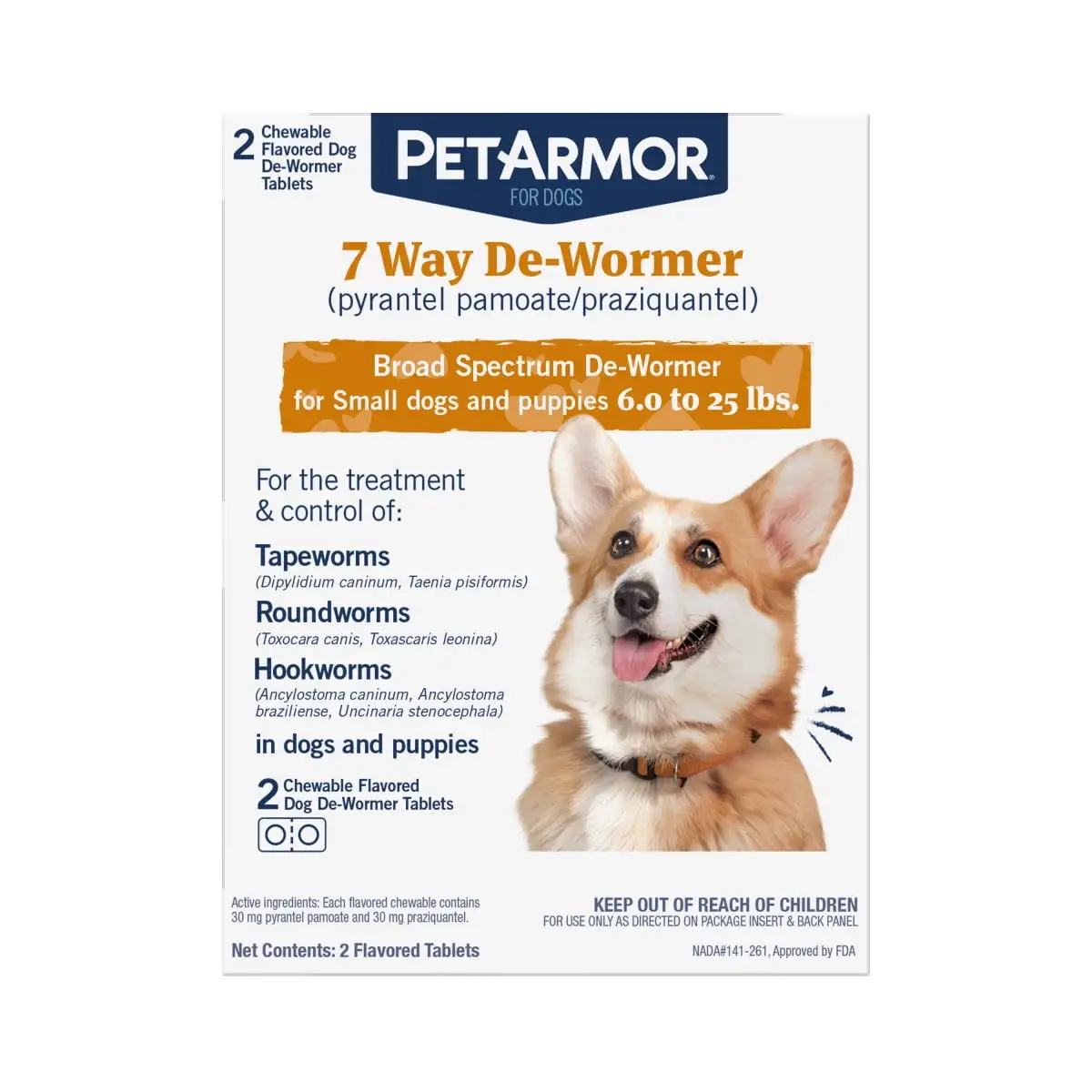 PetArmor 7 Way De-Wormer for Puppies and Small Dogs. 2 Chewable Tablets