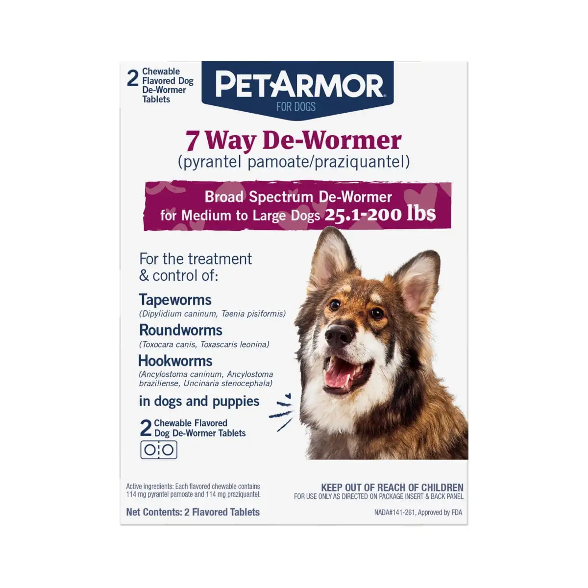 PetArmor For Dogs 7 Way De-Wormer For Medium & Large Dogs. 25.1-200lbs. 2 CT Chewable Tablets