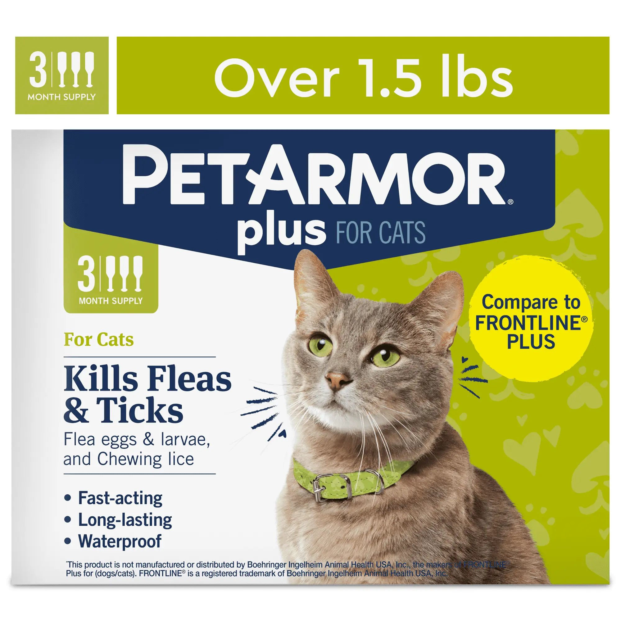 PetArmor Plus for Cats Flea & Tick Prevention. over 1.5 lbs. 3 Month Supply