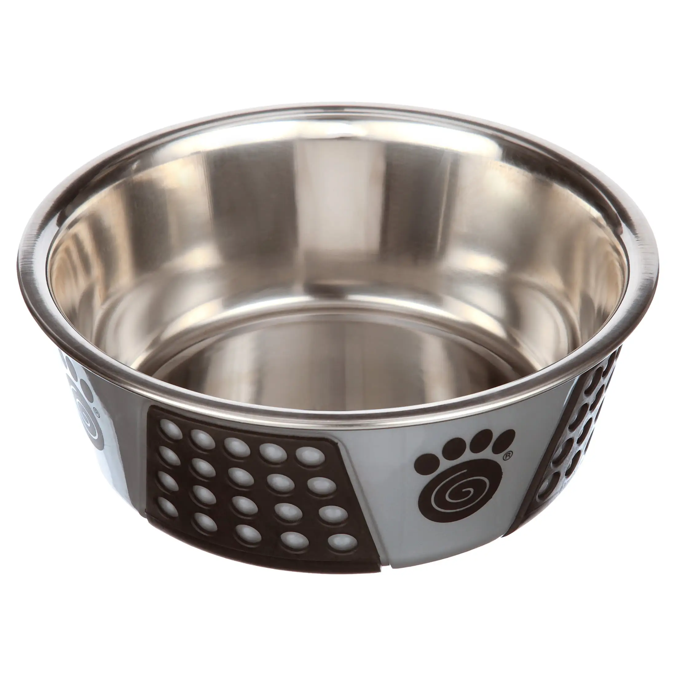 PetRageous Fiji 6.75 inch 3.75 Cup Capacity Stainless Steel Dog Bowl. Black and Gray