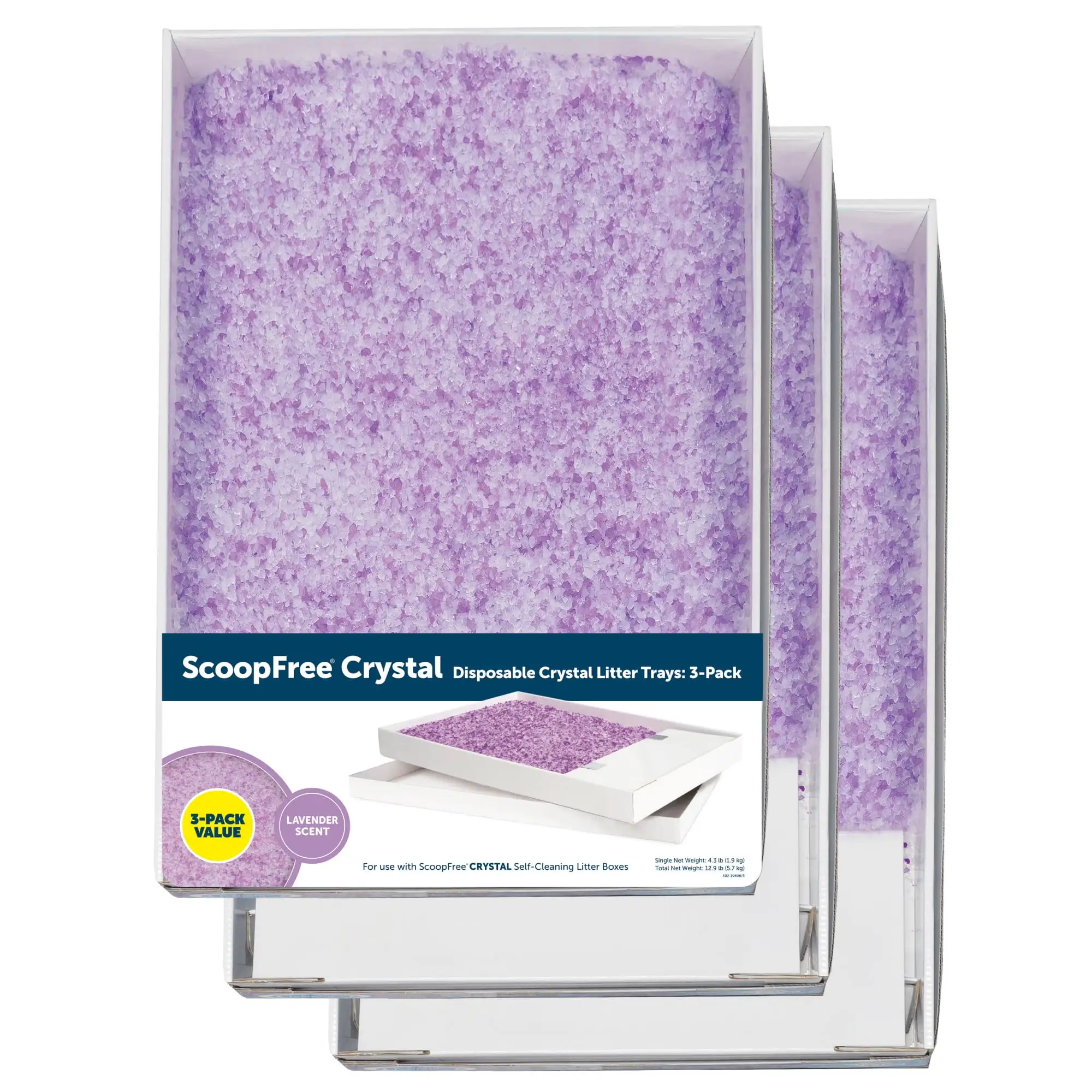 PetSafe ScoopFree Crystal Disposable Cat Litter Trays. Lavender Scent. Silica Crystals. 3-Pack