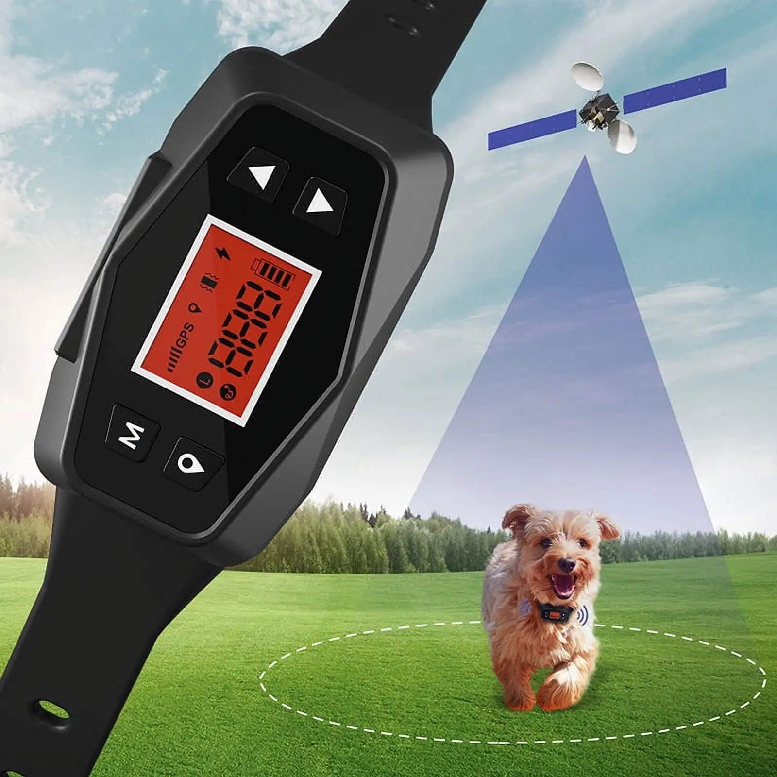 Petdiary F800 GPS Dog Fence System Outdoor Wireless GPS Dog Fencing Collar with Beep Vibration Static Shock(Outdoor Only)