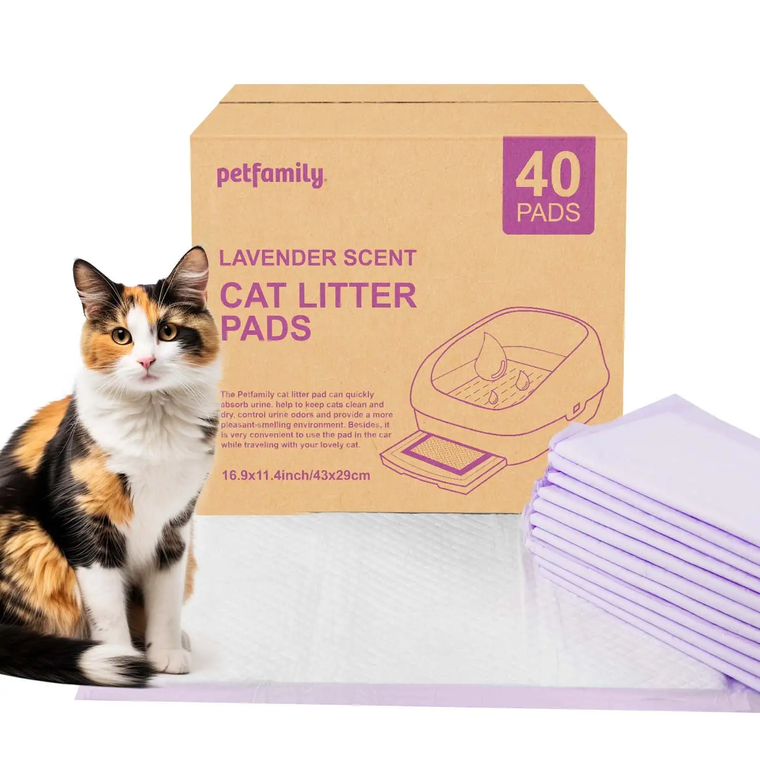 Petfamily Cat Litter Box Pads-Generic Refill for Tidy Cats Breeze Litter System. Lavender Scent. 16.9 x 11.4-40 Count