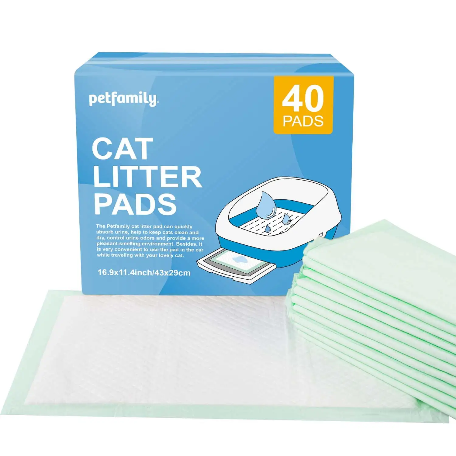 Petfamily Cat Litter Box Pads-Generic Refill for Tidy Cats Breeze Litter System. Size:16.9 x 11.4-40 Count