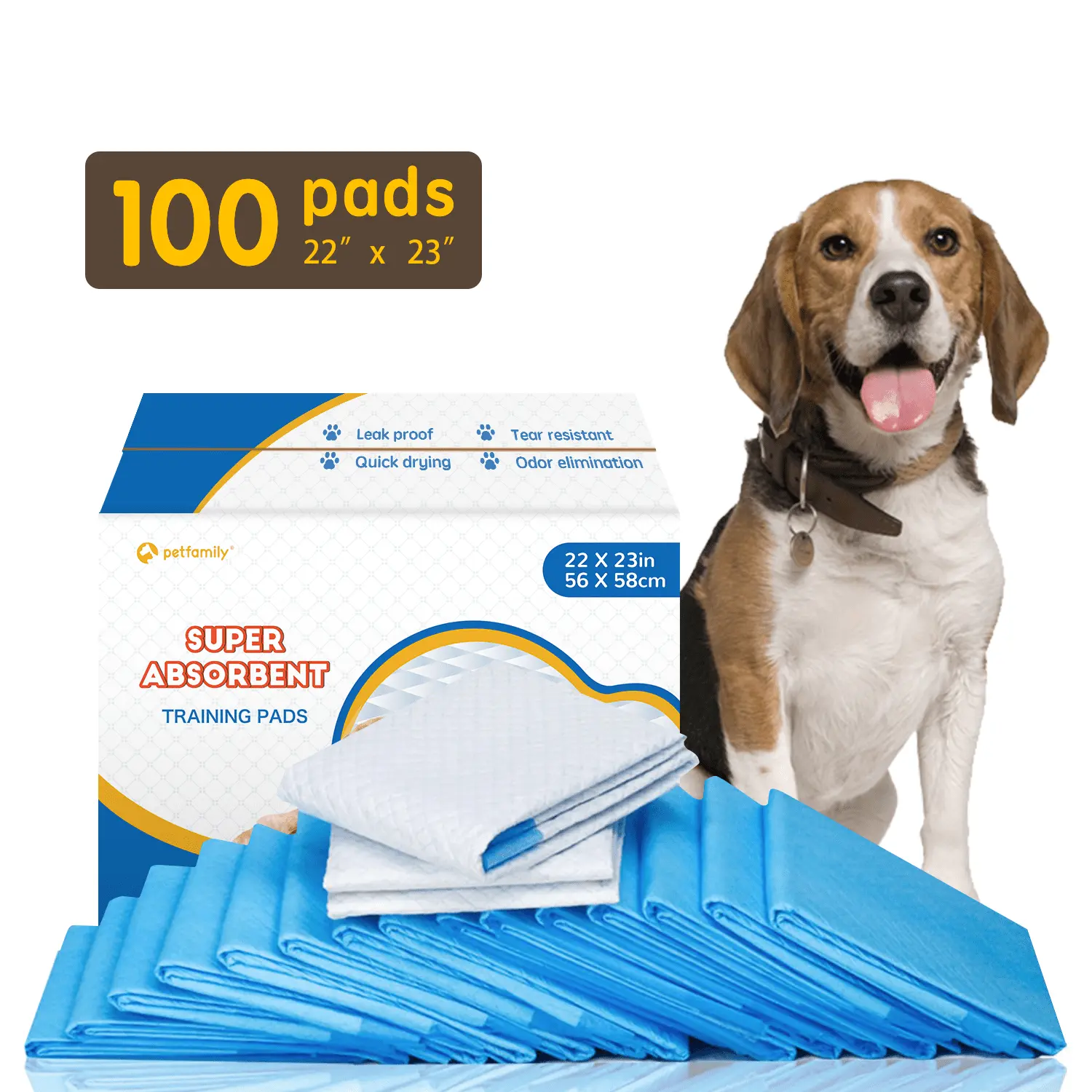 Petfamily Dog Training Pads Super-Absorbent 22 in x 23 in. 100 Count. for Medium to Large Size Dog