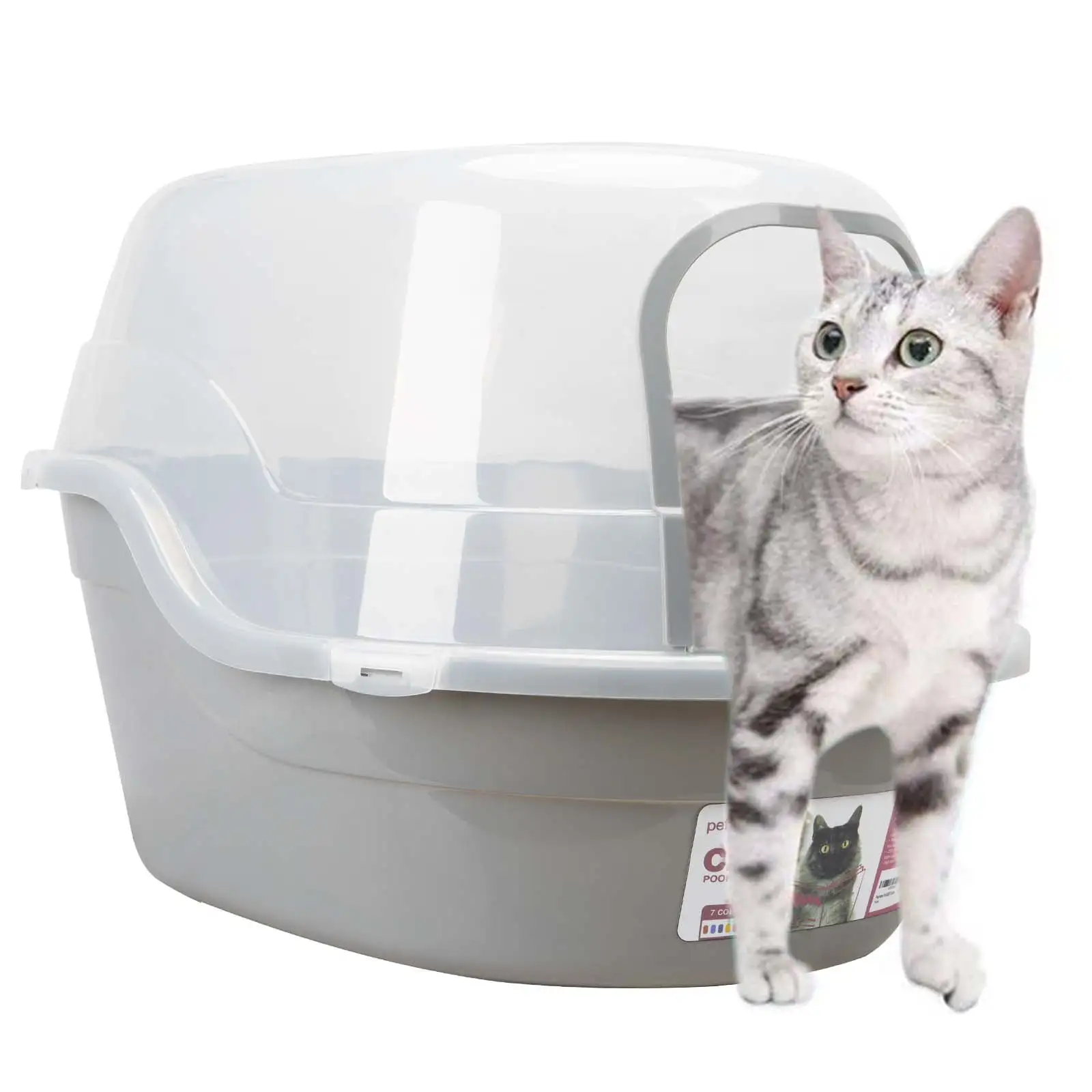 Petfamily Extra Large Cat Litter Box. Color Gray. Jumbo Hooded. 24.8 x 20 x 16.5 in