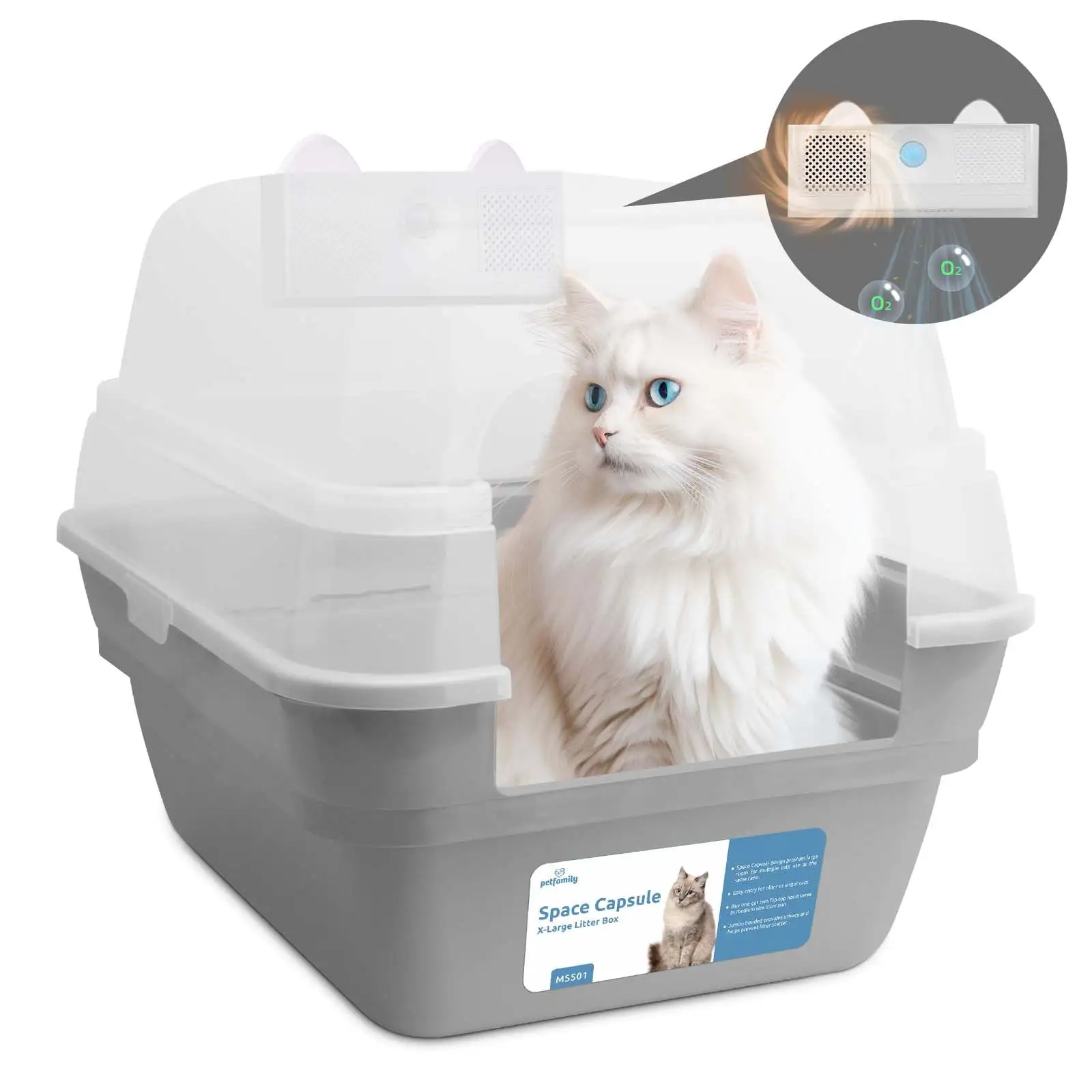 Petfamily Extra Large Cat Litter Box with Deodorizing Module. Color Grey. 21.60 x 17.80 x 17.30 in