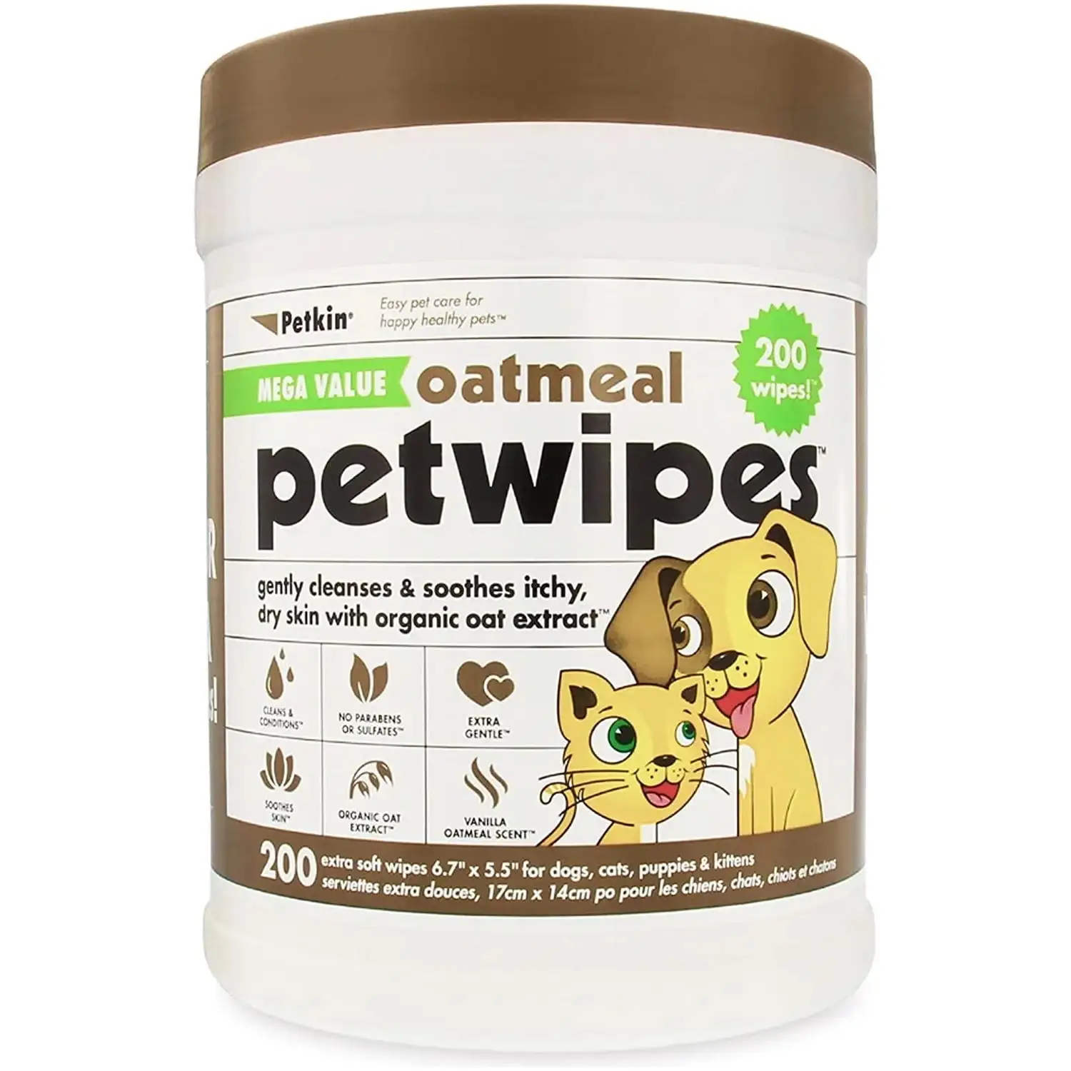 Petkin MegaValue Oatmeal Pet Wipes 200 Count