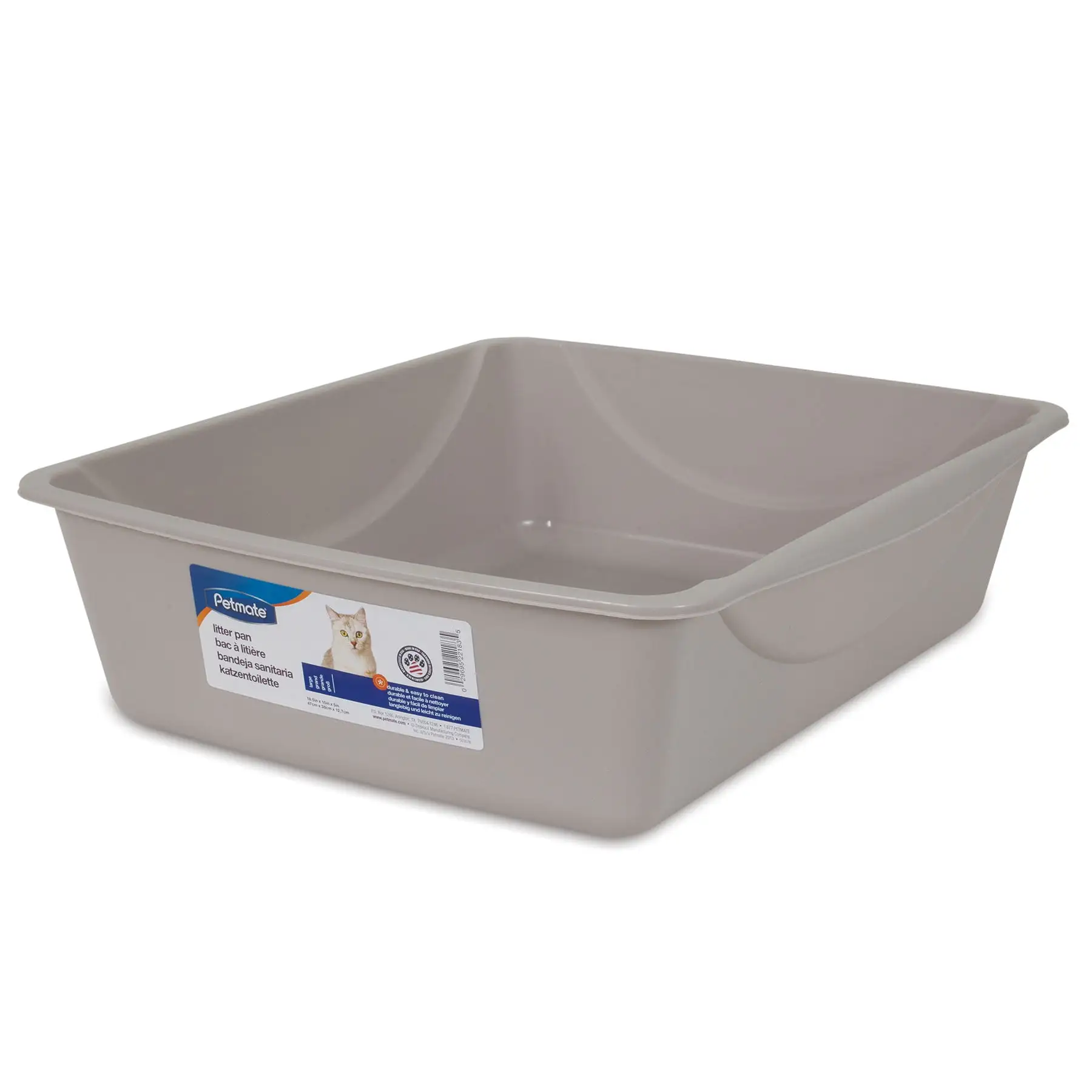 Petmate Basic Open Top Entry Cat Litter Pan Plastic Rimmed Box. Large. Gray