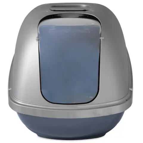 Petmate Jumbo Basic Hooded Plastic Cat Litter Pan. Enclosed Cat Litter Box. XL. Pearl Silver Blue