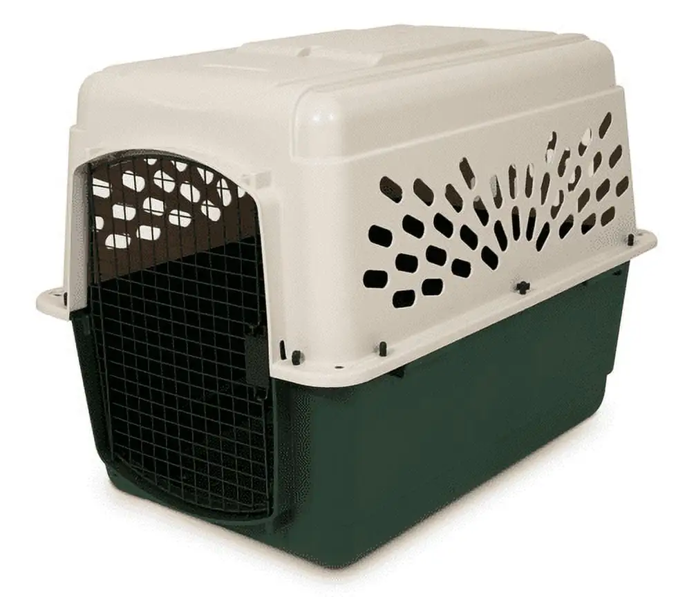 Petmate Ruffmaxx Plastic Dog Kennel. 40 inch Length. for Dogs 70-90 Pounds. Tan/Green