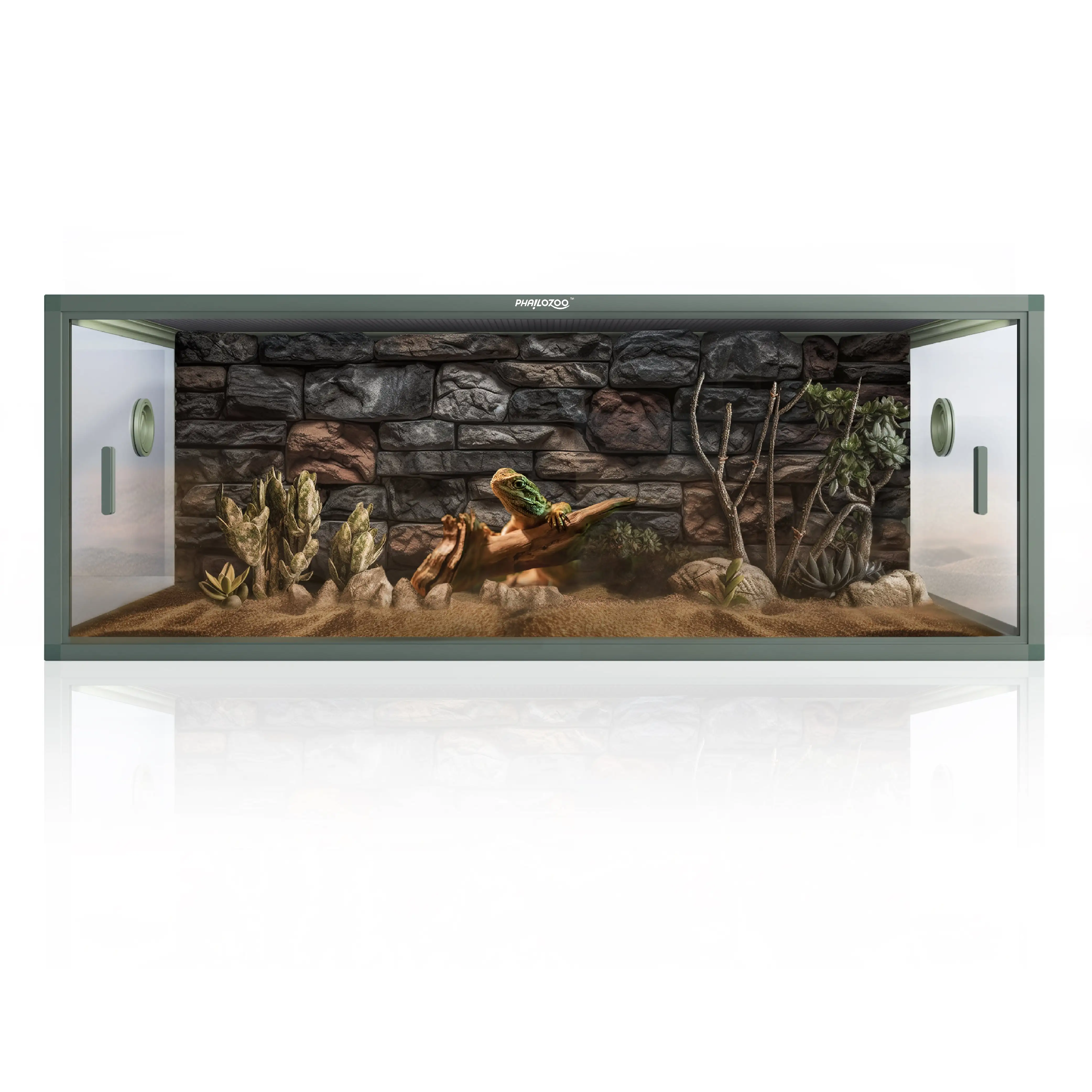 Phailozoo 85 Gallon Glass Reptile Terrarium 48''x24''x18''. Front Openings. Leakproof Bottom & Top Screen Ventilation_Earthy Green