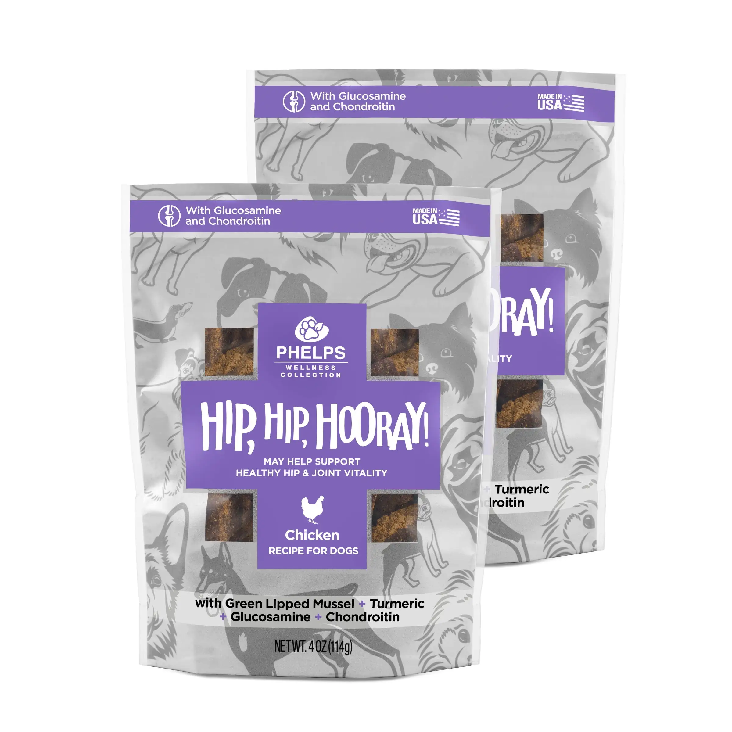 Phelps Wellness Collection Hip. Hip. Hooray Joint Health Chicken Dog Treats 2 Pack 4.5 oz