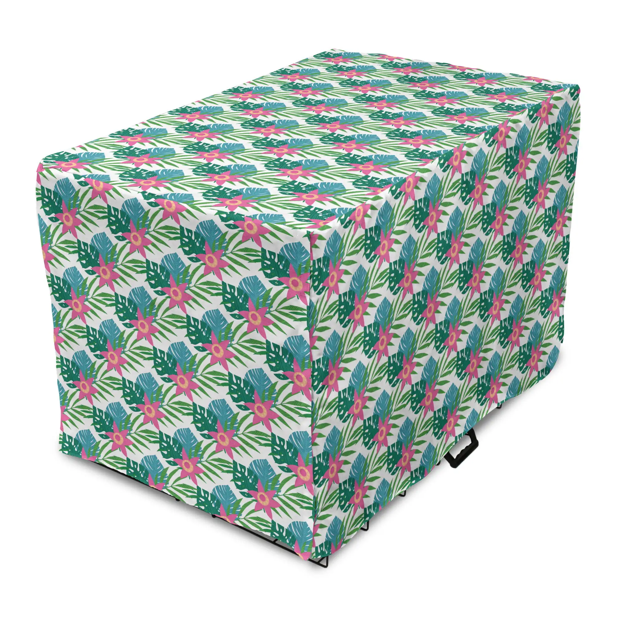 Philodendron Dog Crate Cover. Abstract Design Tropical Hawaiian Island Foliage. Easy to Use Pet Kennel Cover Small Dogs Puppies Kittens. 7 Sizes. Forest Green Pink. by Ambesonne