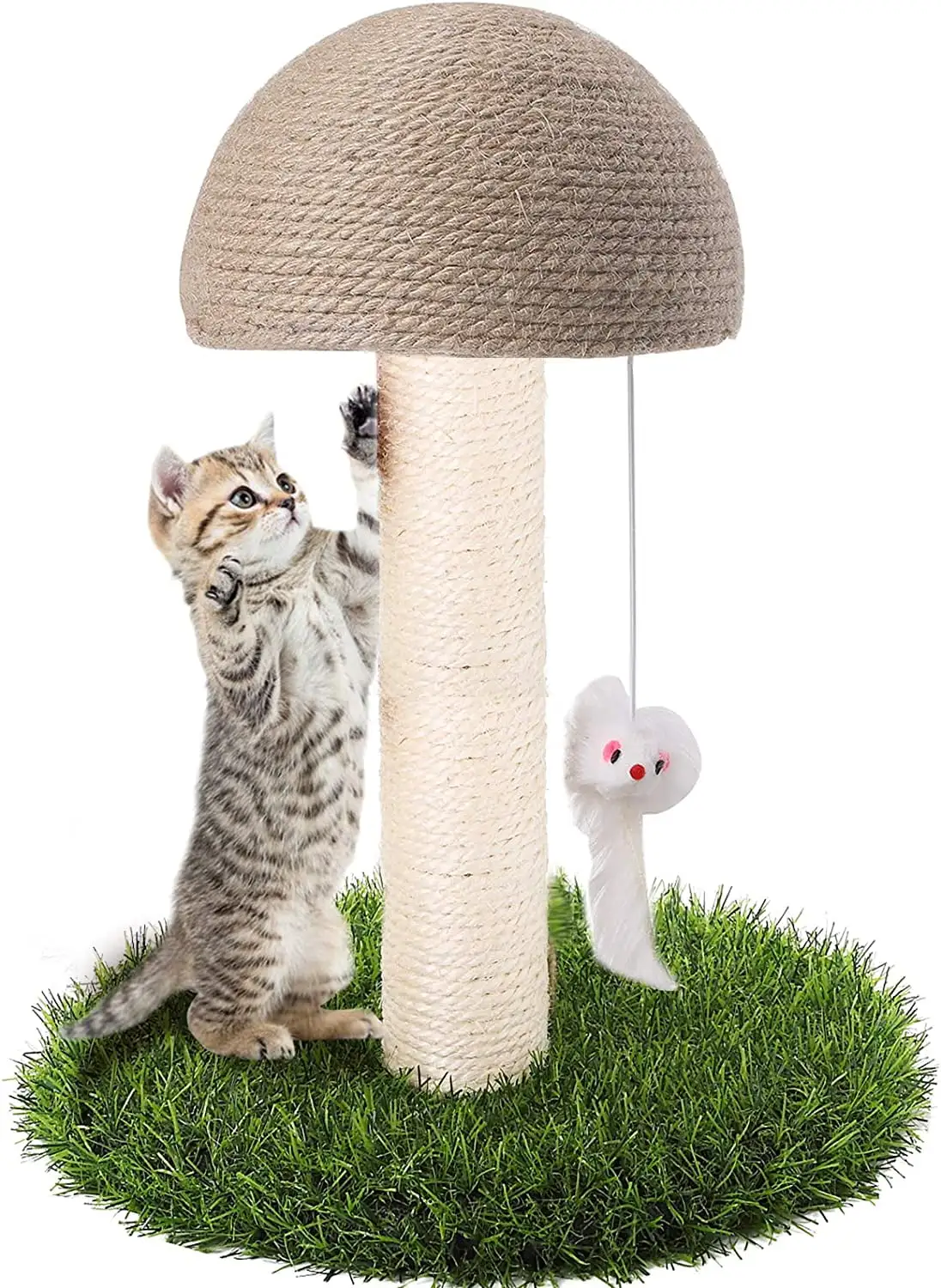 PinkSheep 15 Mushroom Cat Scratching Post. Sisal Cat Tree Claw Scratcher Poles for Small Cats. Brown