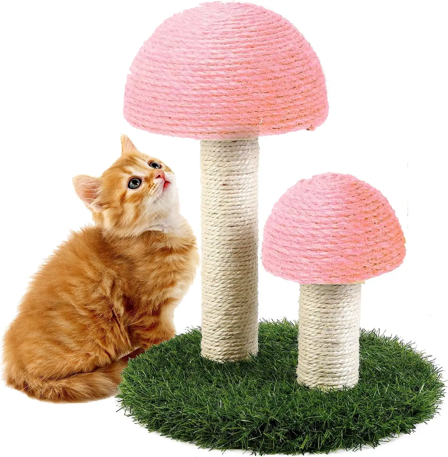 PinkSheep 17 Mushroom Cat Scratching Post. Sisal Cat Tree Claw Scratcher Poles for Small Cats. Pink