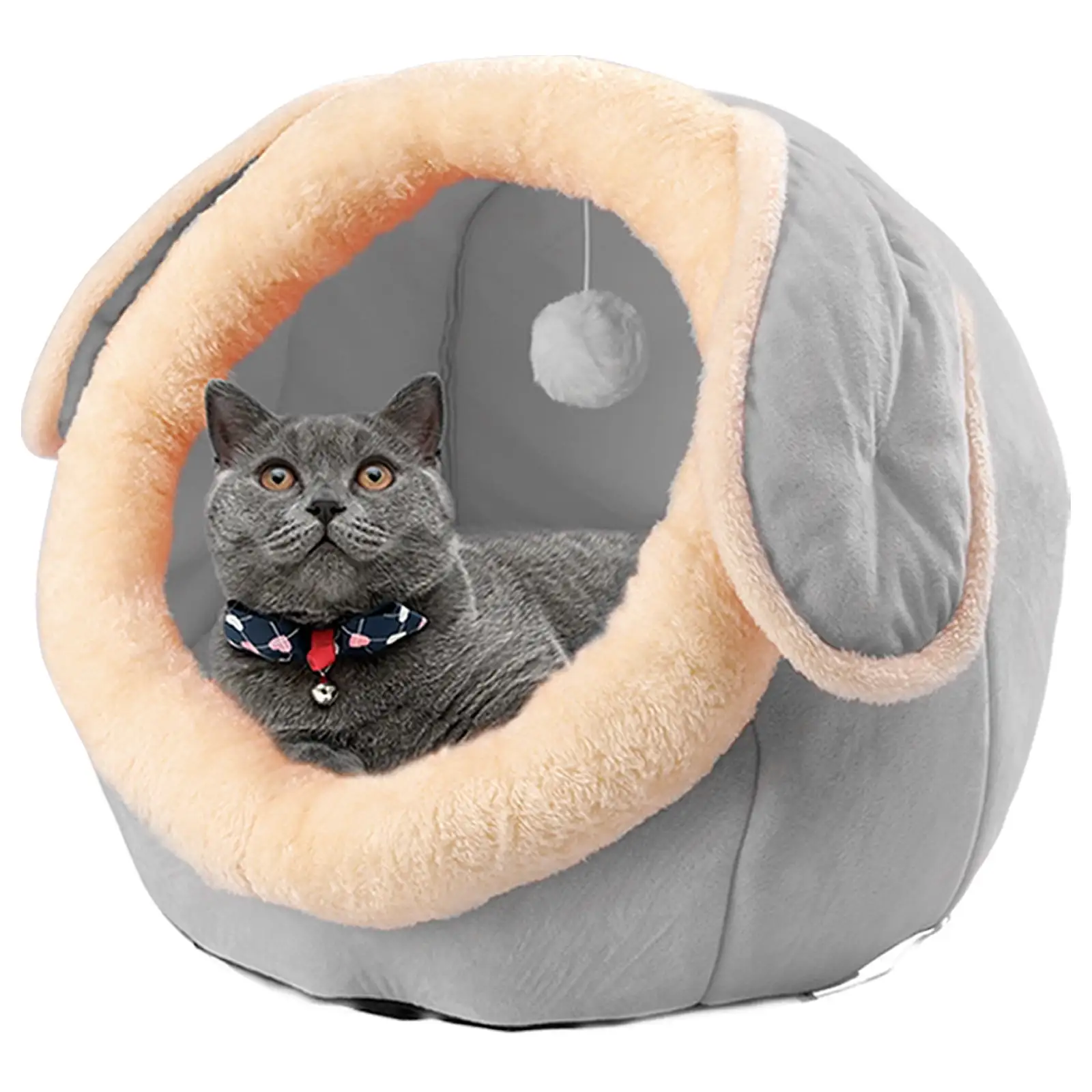 PinkSheep Cat Cave Bed. 15 Plush Dog Cat Tent Bed House Indoor with Washable Cushion for Small Medium Cats Dogs Gray