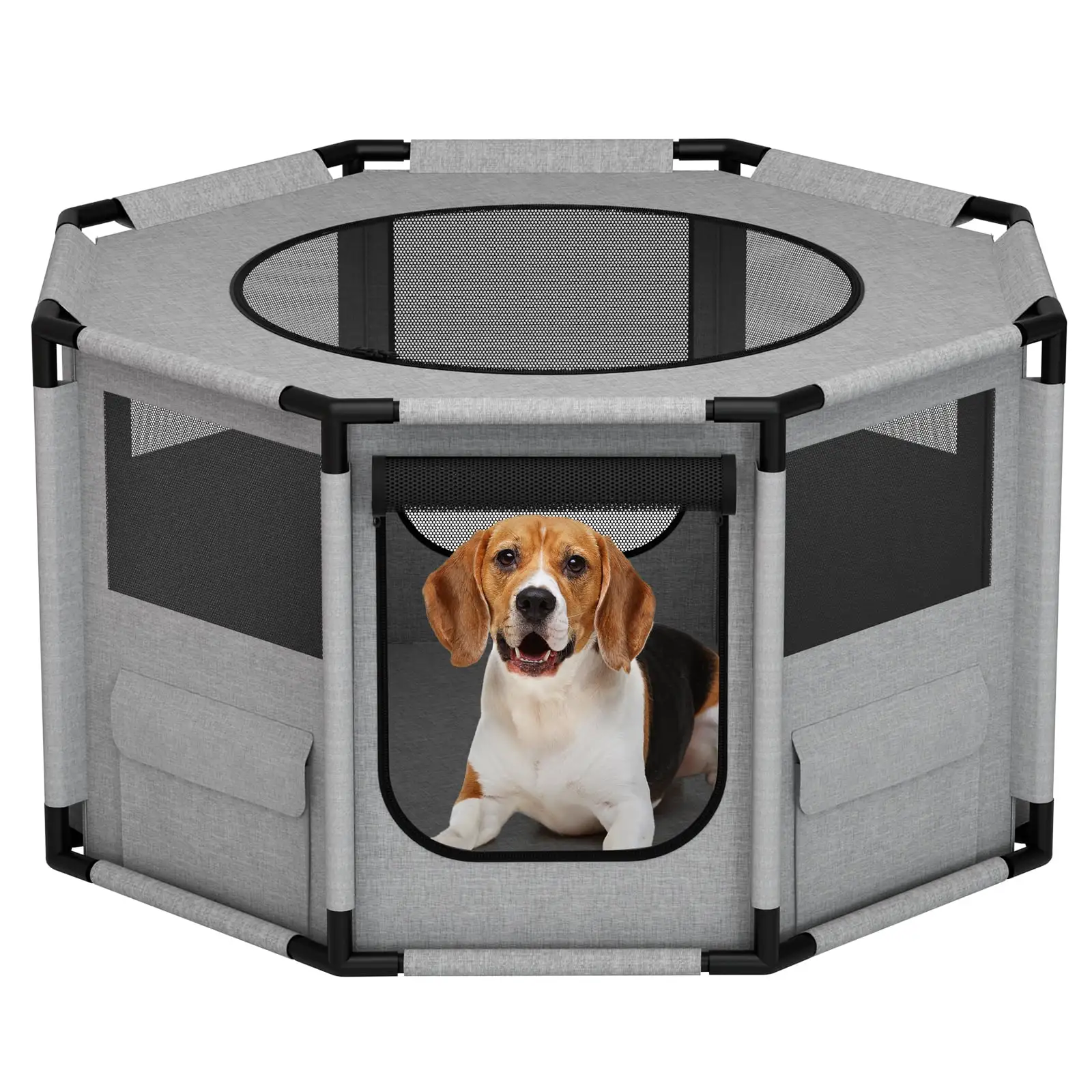 Pirecart Portable Dog Crate with PVC Pipe. Octagon Breathable Mesh Dog Crate. Portable Travel Dog Crates and Kennels. 47x47x24