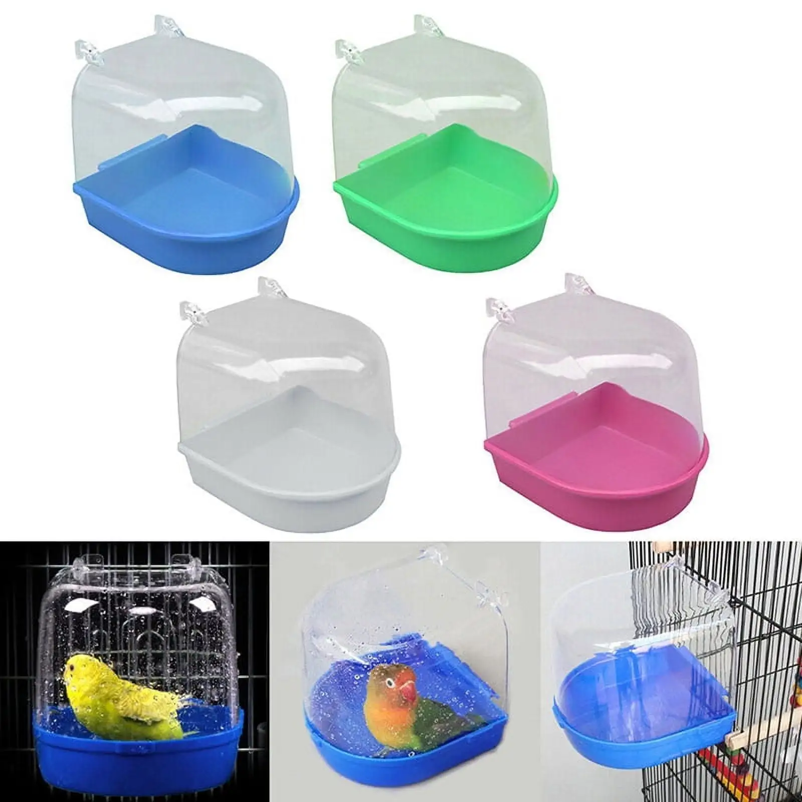 Plastic Bird Water Bath Box Bathtub Parrot For Parakeet Hanging Bowl