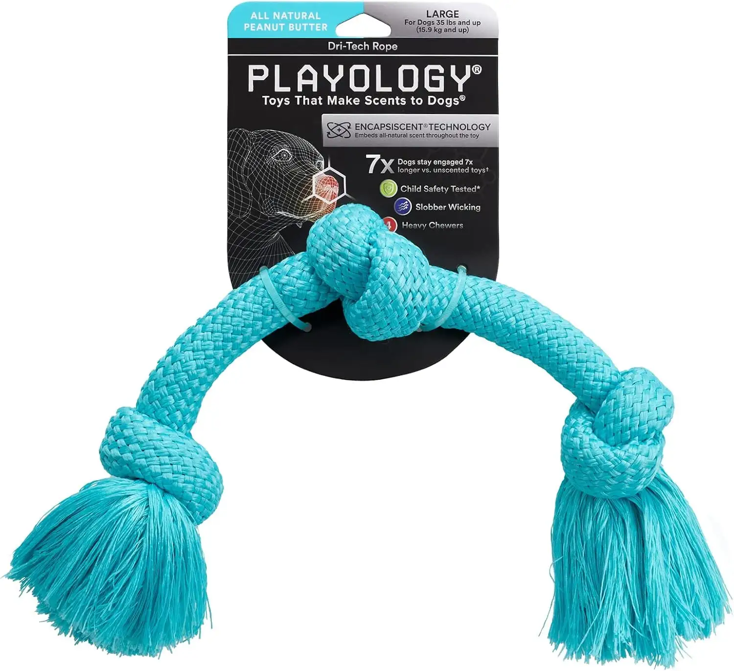 Playology - Dri-Tech Rope Dog Toy Engaging All-Natural Peanut Butter Scent. Large.Blue