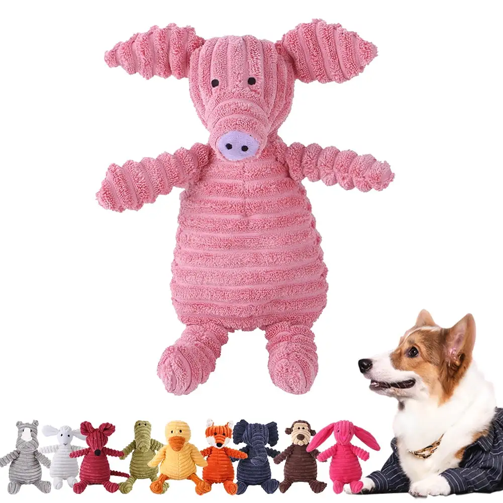 Plush Corduroy Dog Toy. Dog Squeaky Toys. Durable Chew Toys for Puppy and Medium Dogs (Pink Pig)