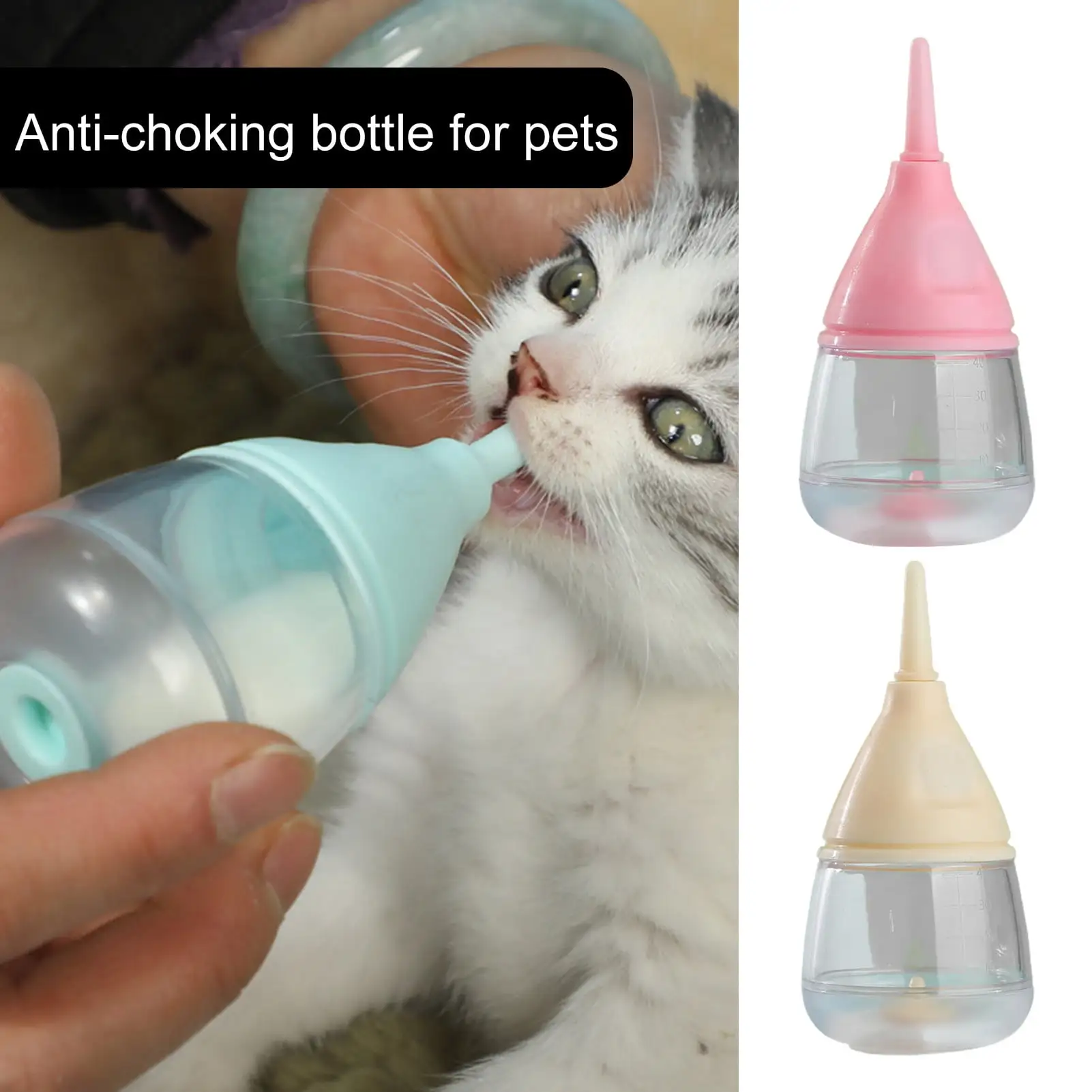 Pnellth Newborn Kitten Puppy Nursing Feeding Bottle Anti-chocking Puppy Milk Bottles Professional Clear Scale Mark Feeding Nipple Bottle