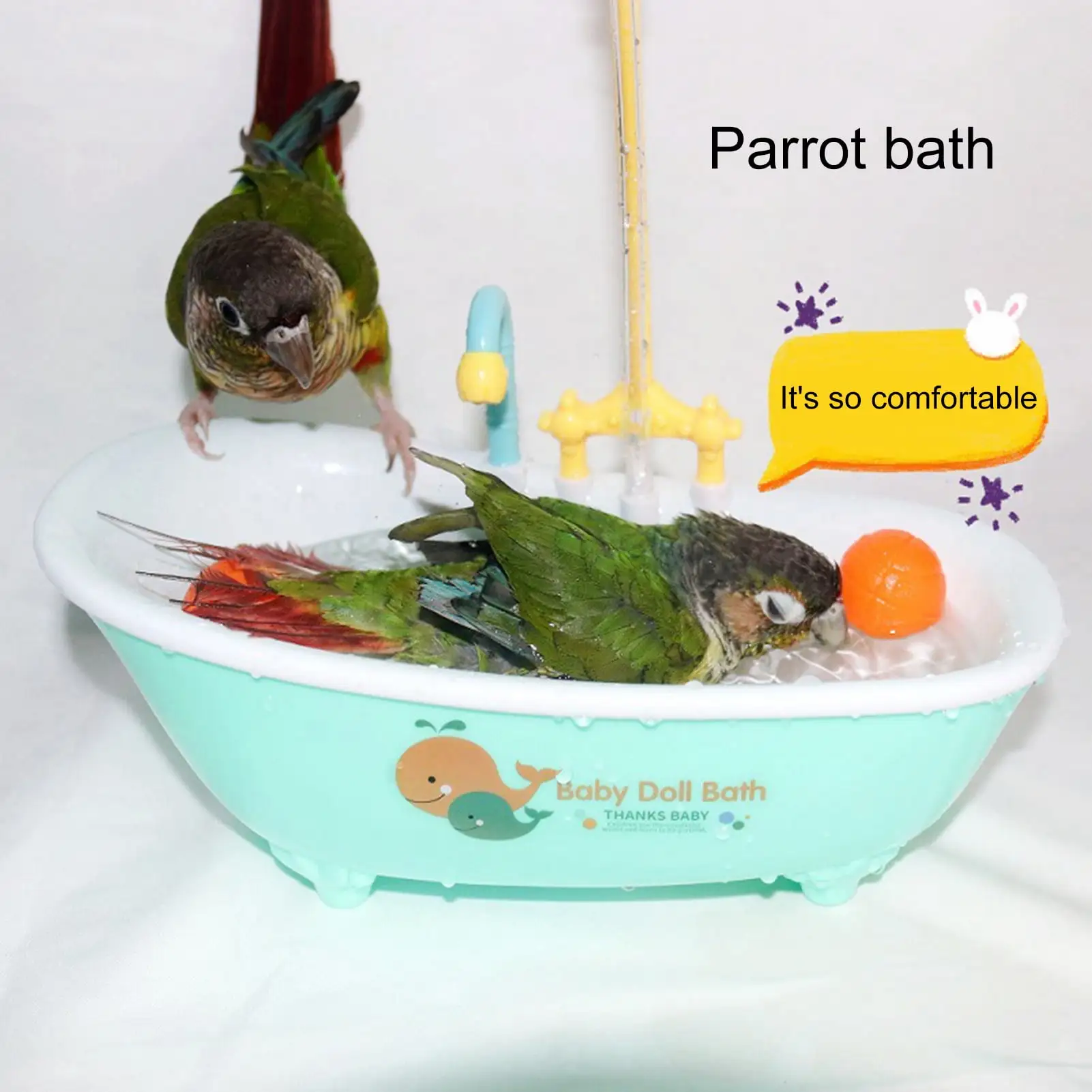 Pnellth Parrot Automatic Bathtub Toy with Faucet Realistic Washing Parakeets Budgie Cockatiel Conure Parrot Bath Box Bird Supplies