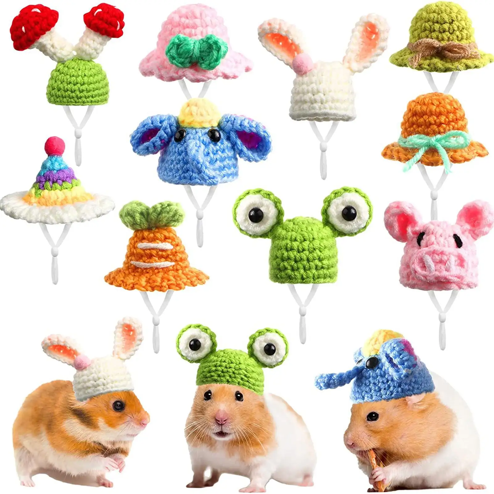 Pnellth Small Pet Hat Knitted Hamster Hat Adjustable Small Pets Headwear Pet Costume Accessory