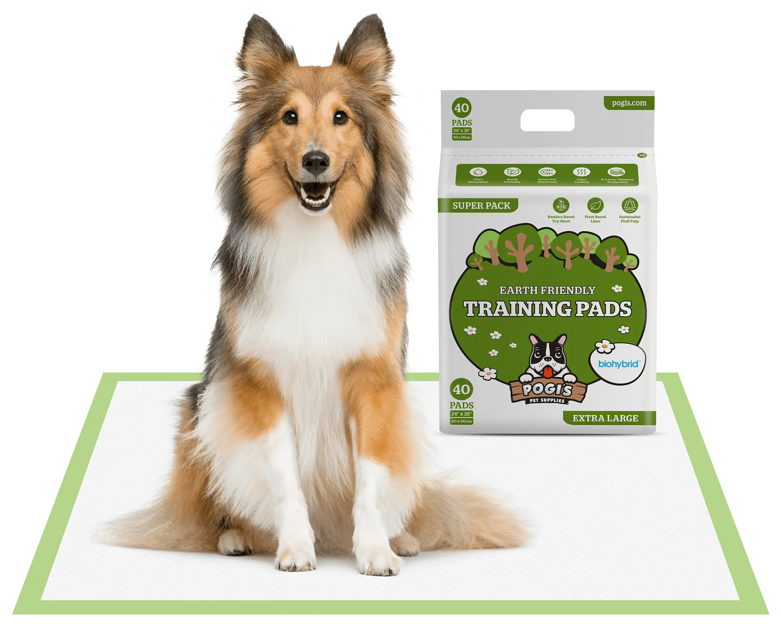 Pogi's Training Pads - Earth-Friendly. Plant-Based. Extra Large. 24x35. 40-Count