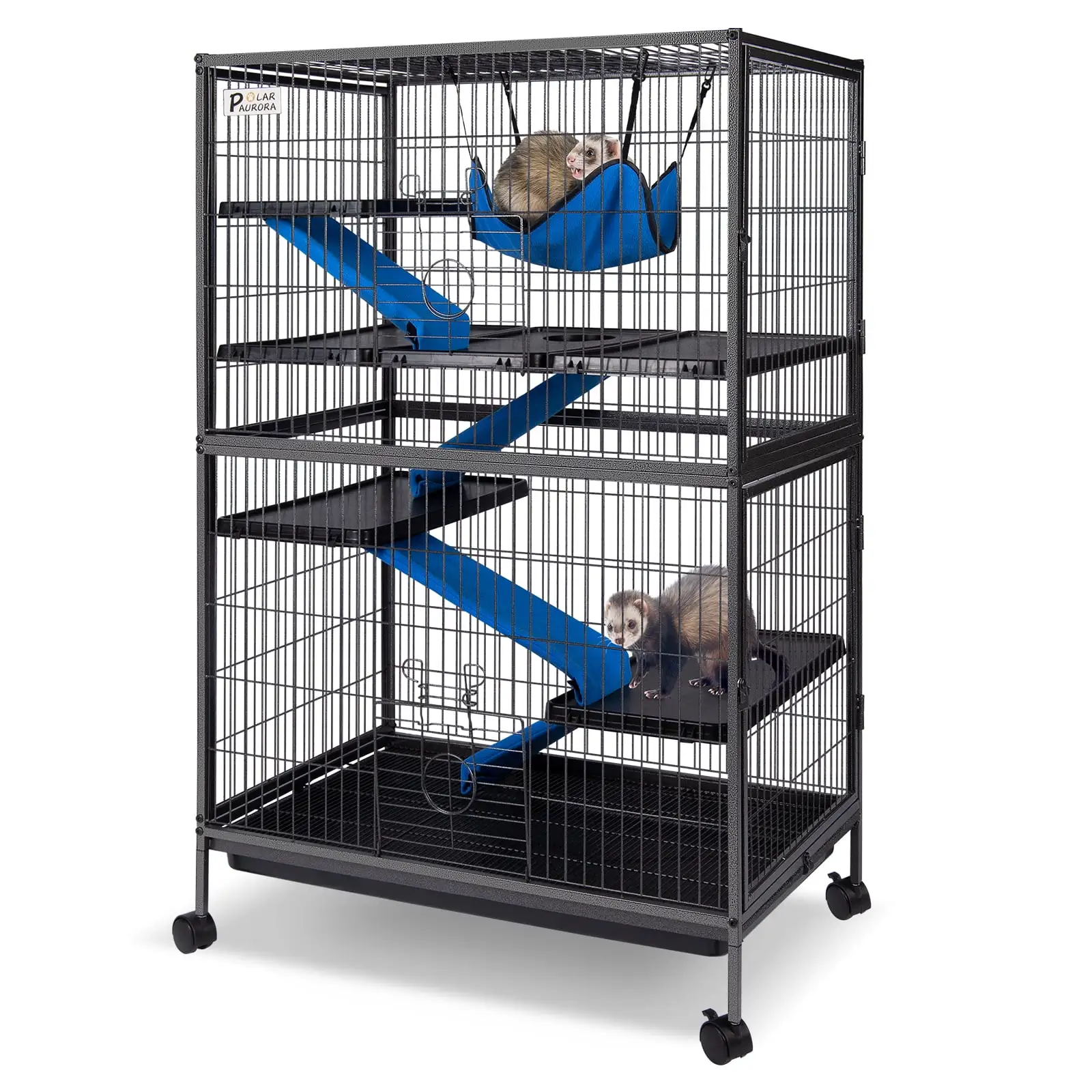 Polar Aurora 50 H 4 Tier Steel Plastic Deluxe Small Animal Pet Cage Kit with 4 Platforms Removable Tray and Ladder with Flannel