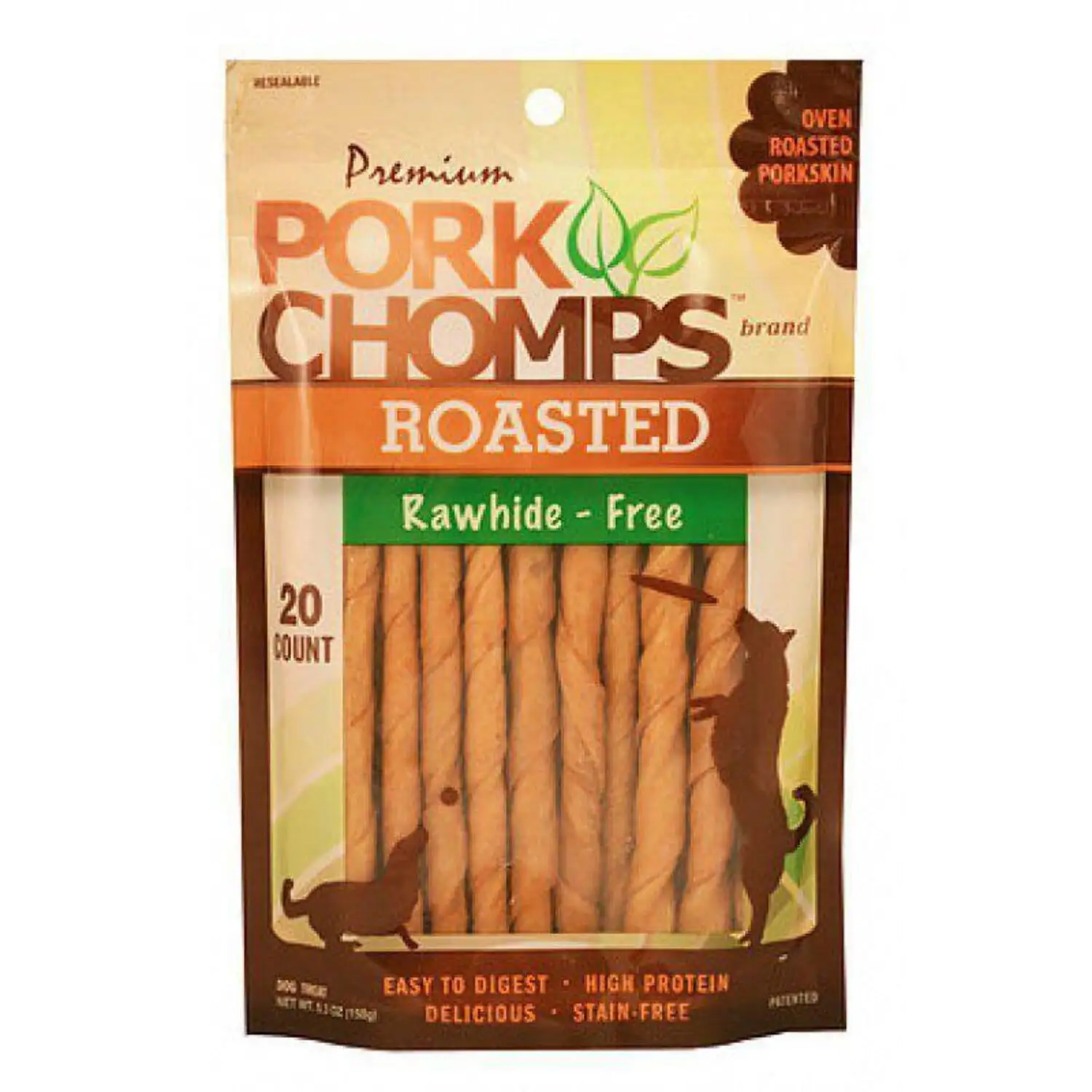 Pork Chomps DT751V Roasted Rawhide-Free Mini Porkskin Twists Dog Chews -20 Count