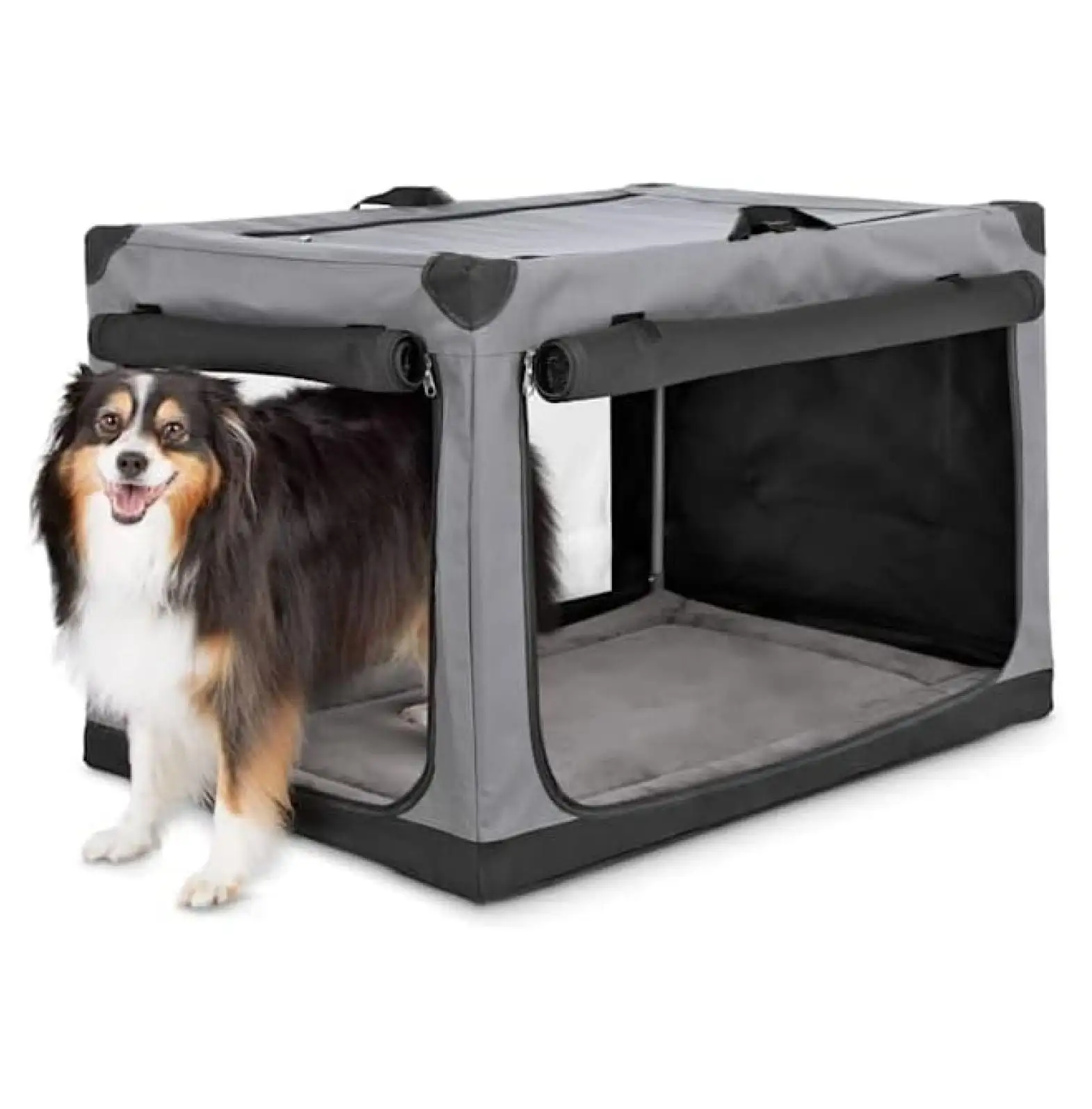 Portable Canvas Dark Grey Dog Crate. 36 L X 24 W X 23 H