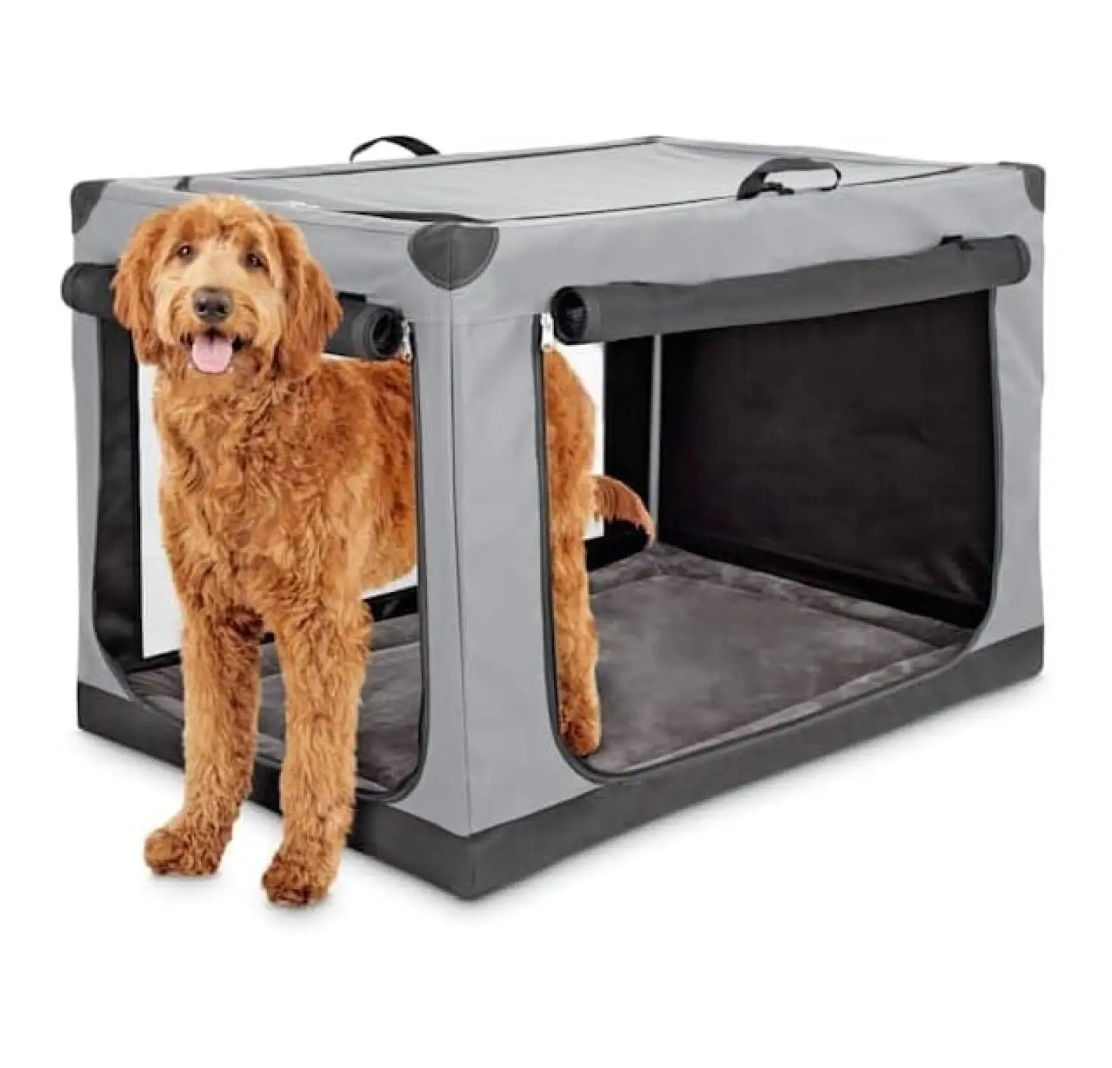 Portable Canvas Dark Grey Dog Crate. 42 L X 27 W X 26 H