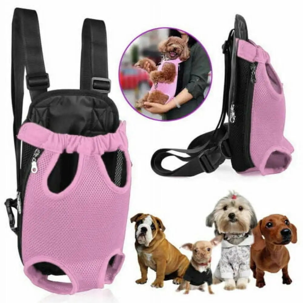 Portable Mesh Pet Dog Carrier Puppy Backpack Travel Carrying Bag Shoulder Bag Pink M