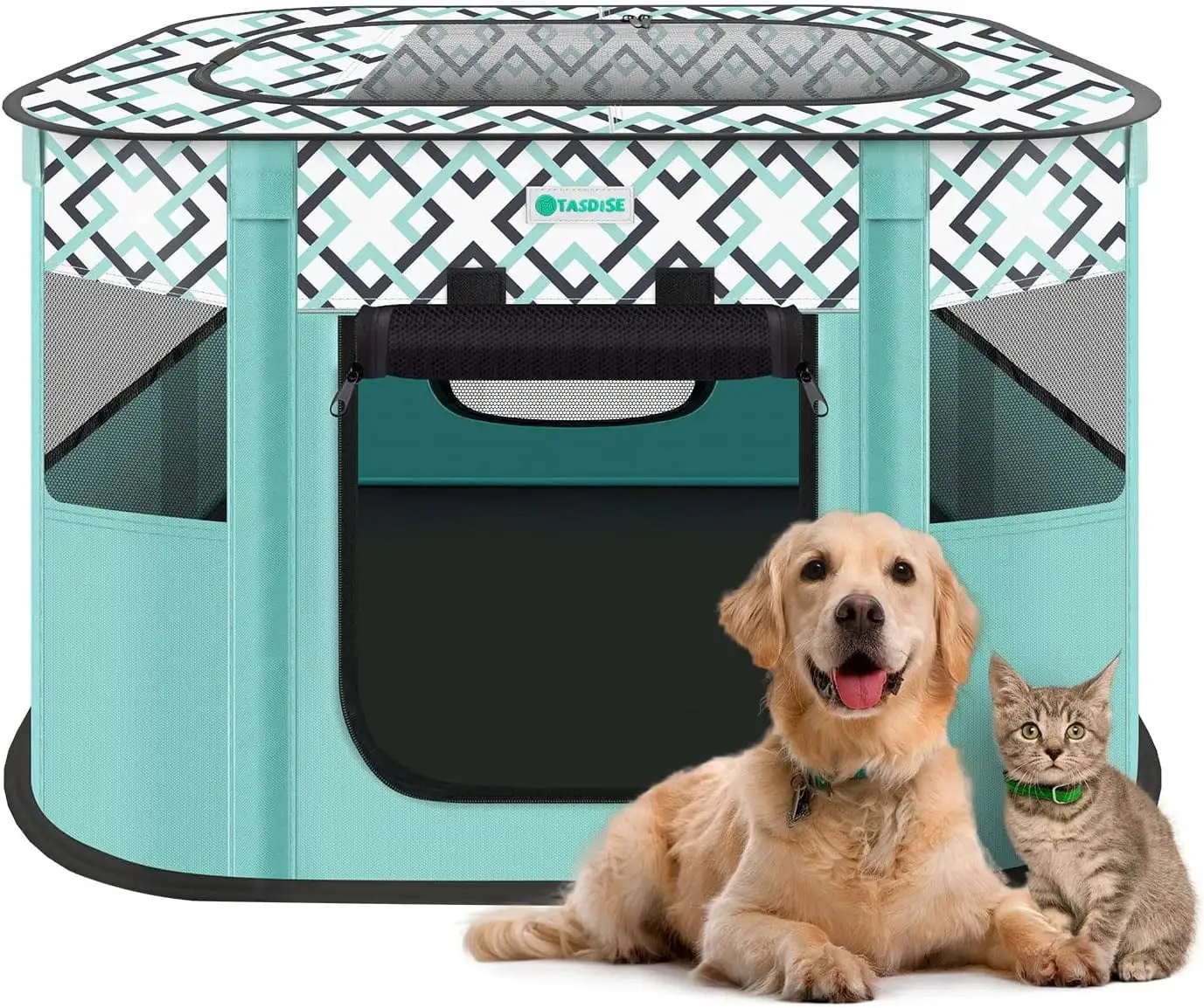 Portable Pet Playpen. Foldable Exercise Play Tent Kennel Crate for Puppy Dog Yorkie Cat Bunny. Great for Indoor Outdoor Travel Camping Use. Come with Free Carring Case. 600D Oxford. M