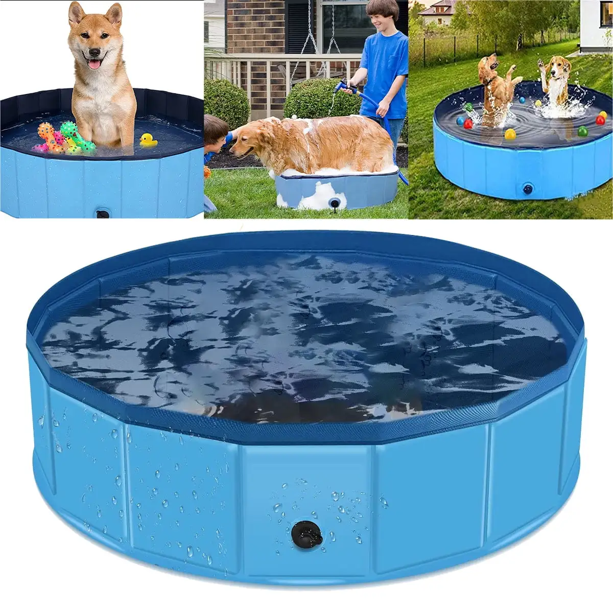 Portable Slip-Resistant Kiddie Pool. Collapsible PVC Dog Bathing Tub. Outdoor Foldable Swimming Pool for Large Small Pets Dogs Cats and Kids (48 x 12 inch. Blue)